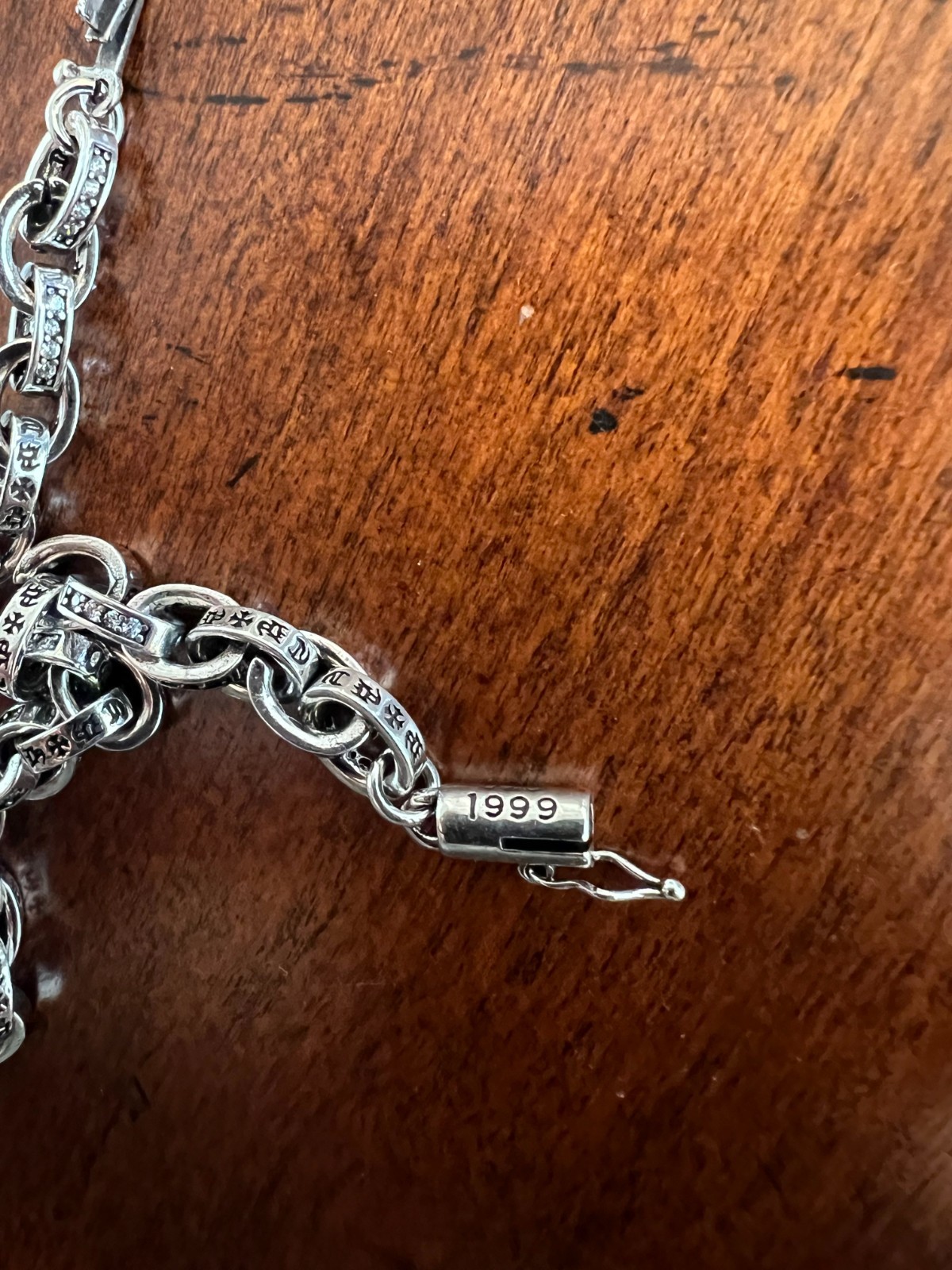 Chrome Hearts Engraved CH 925 Silver Chain Link Bracelet Clasp Insert