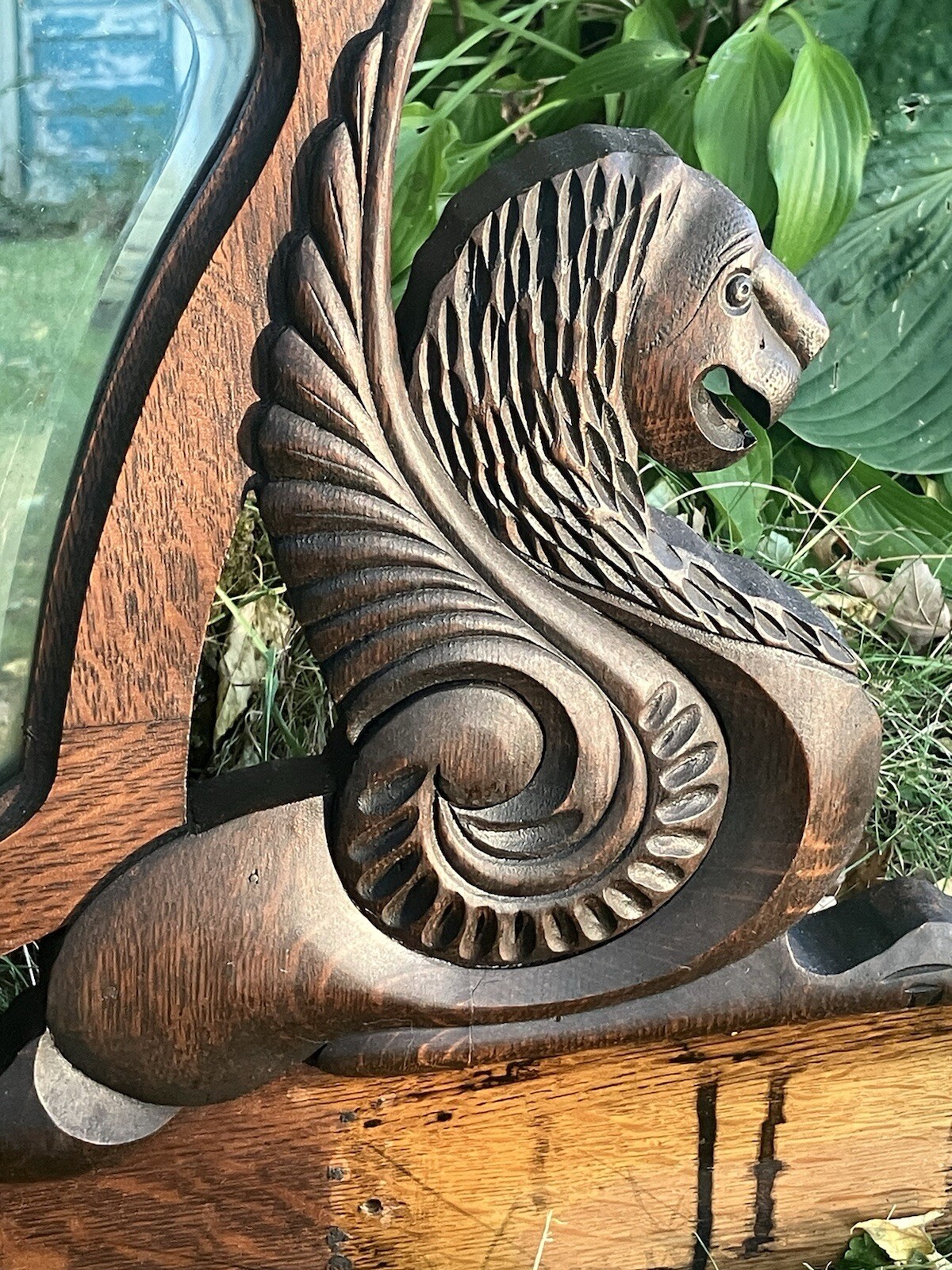 Victorian Wooden Antique Mirror Mythical Winged Griffins Architectural Salvage
