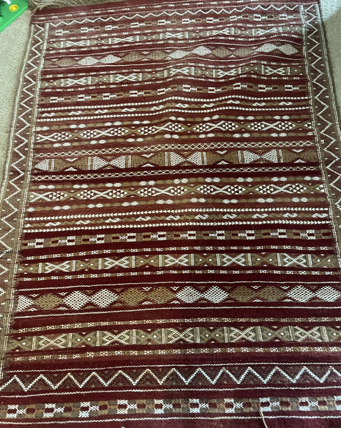 Handmade Vintage Wool Rug Red Moroccan Tribal Pattern 45”x60” Great Condition