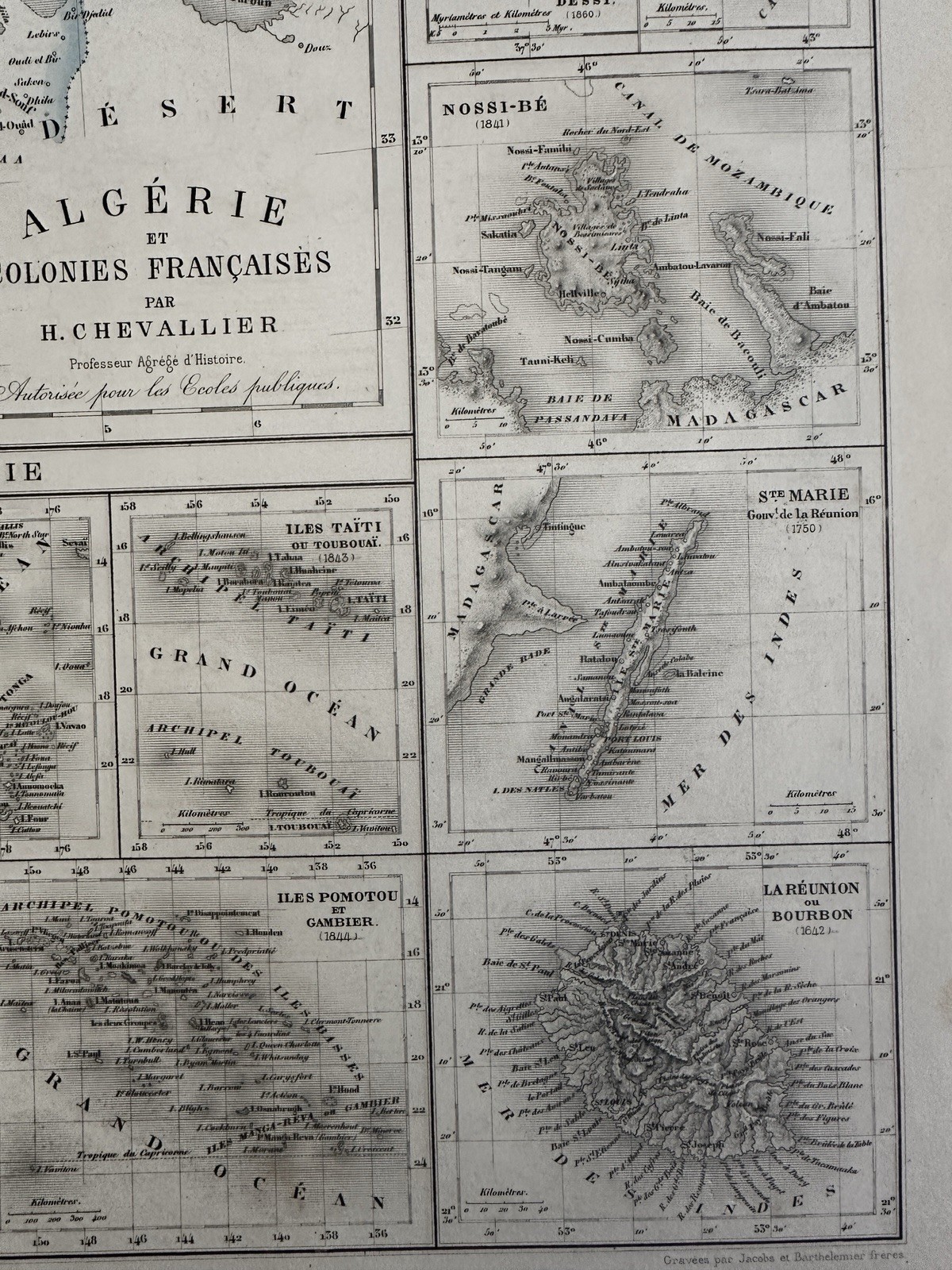 Algeria & French Colonies world-wide 1879 Chevallier large detailed color map