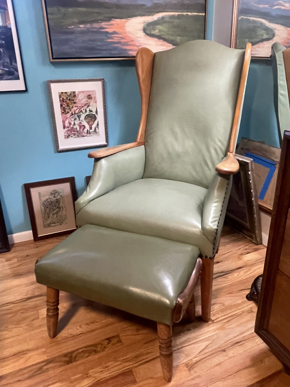 VINTAGE mid Century Modern Frits Henningsen Wingback Chair & Foot Rest .