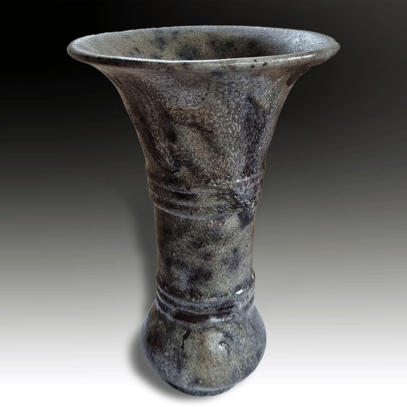 Song Dynasty (960 -1279) Gu form Vase – Black pottery -Celadon & Iron glaze -7″