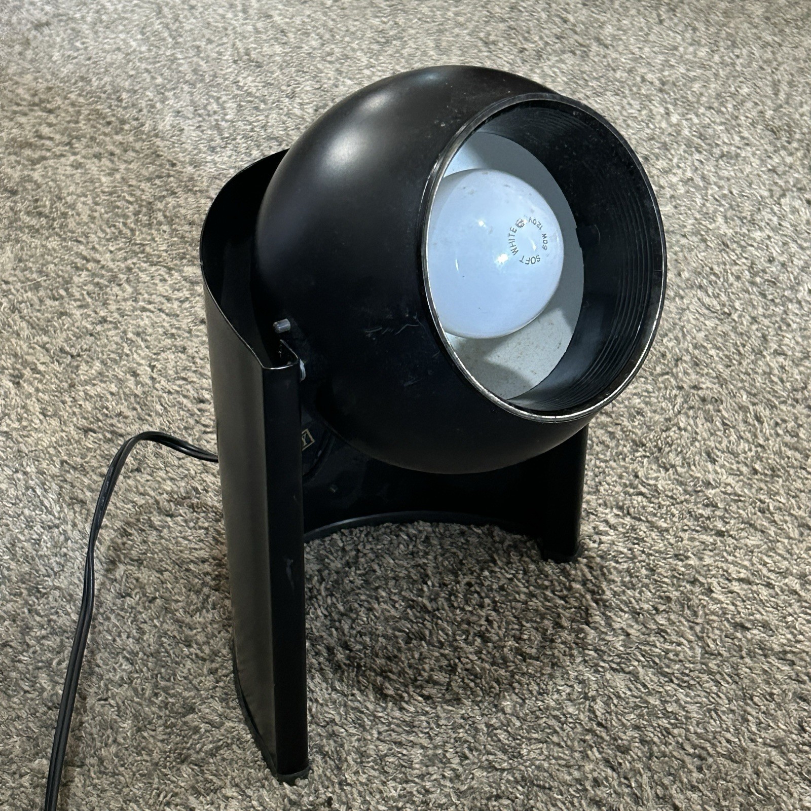 Vintage Kenroy Mid Century Modern Table Lamp Eyeball Orb Light Black Metal