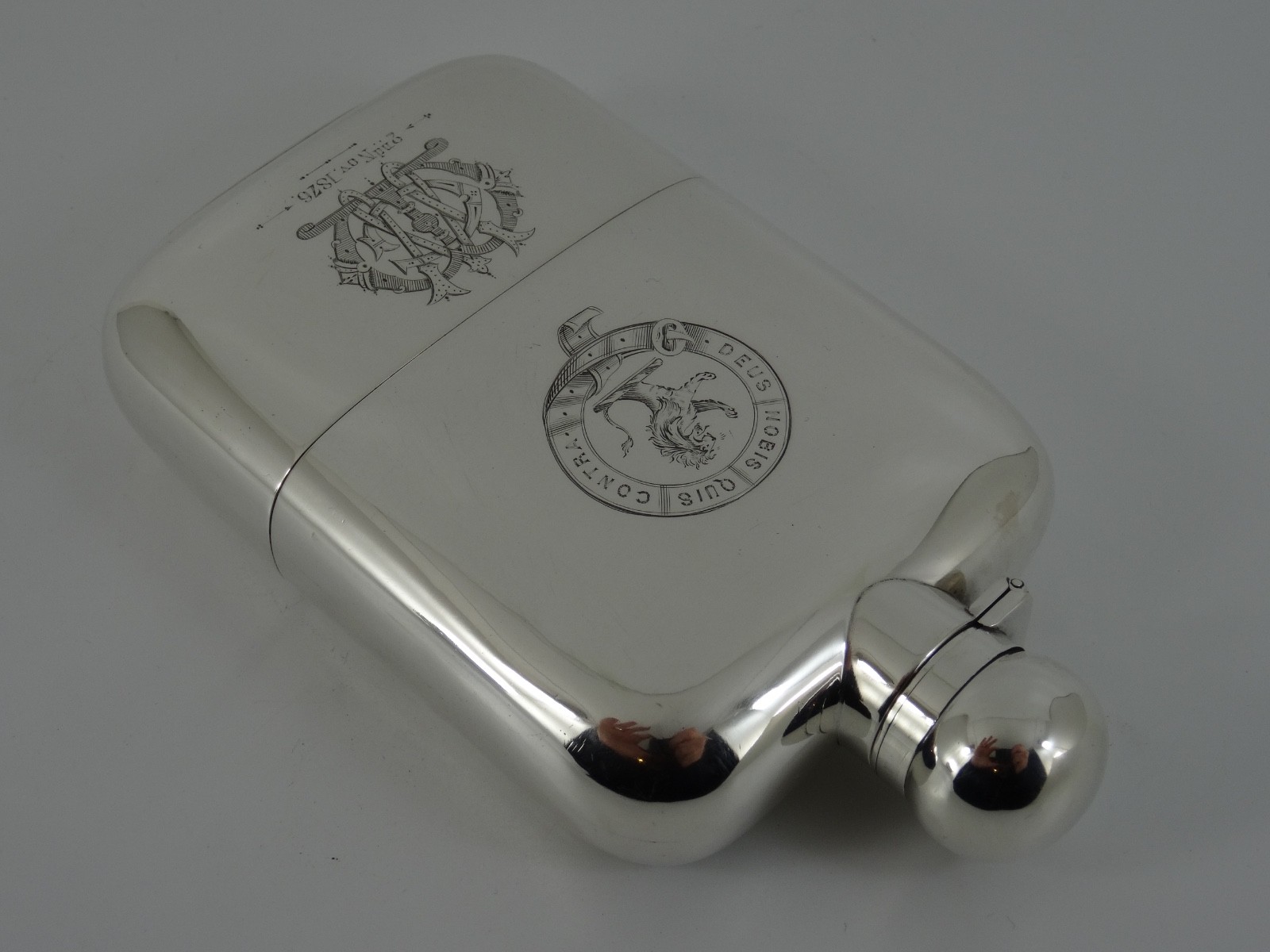 SOLID SILVER HANDSOME VICTORIAN HIP FLASK LONDON 1896 BY SAMPSON MORDAN 167G