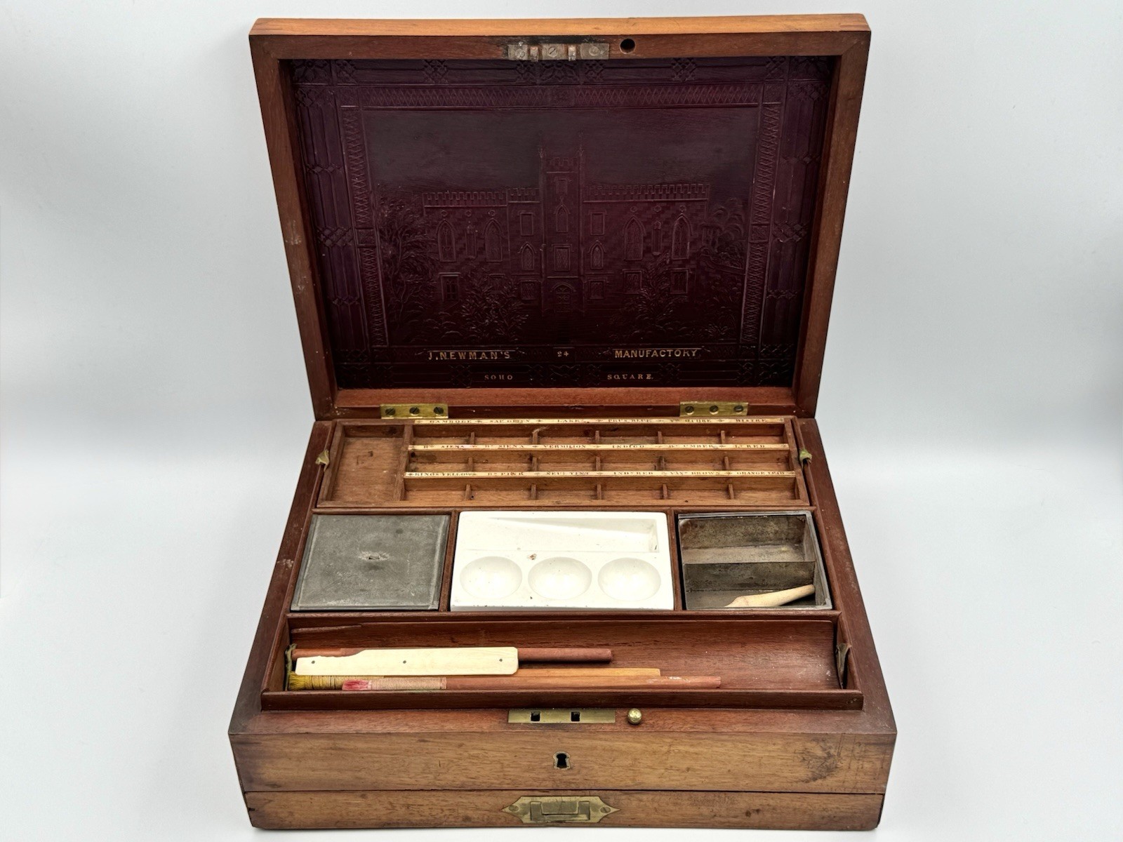Antique J Newman Soho Square Watercolour Paint Box Artist Case Victorian c1830