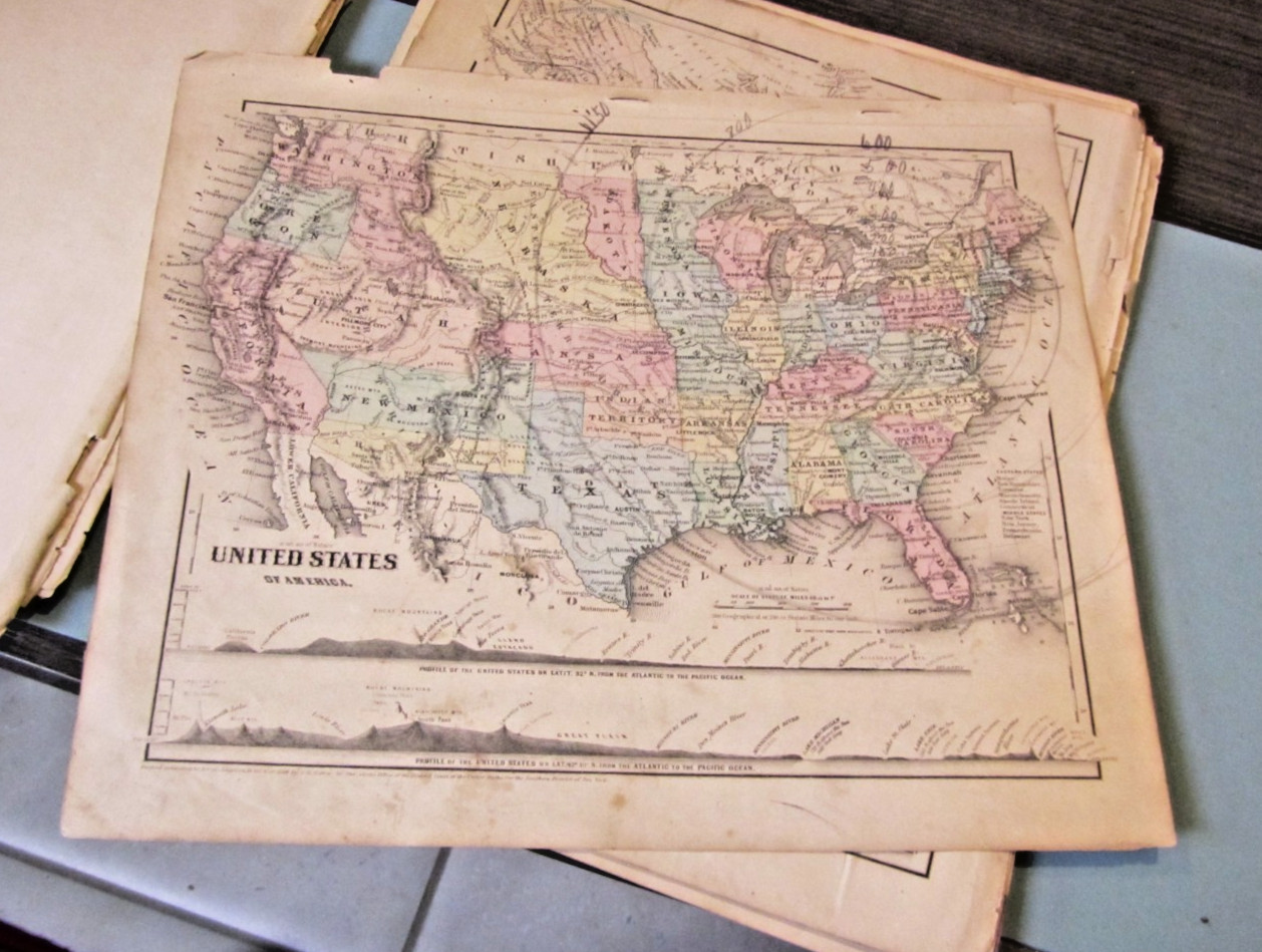 1860 Colton United States Map Antique Color Original Maine New Hampshire Erie PA