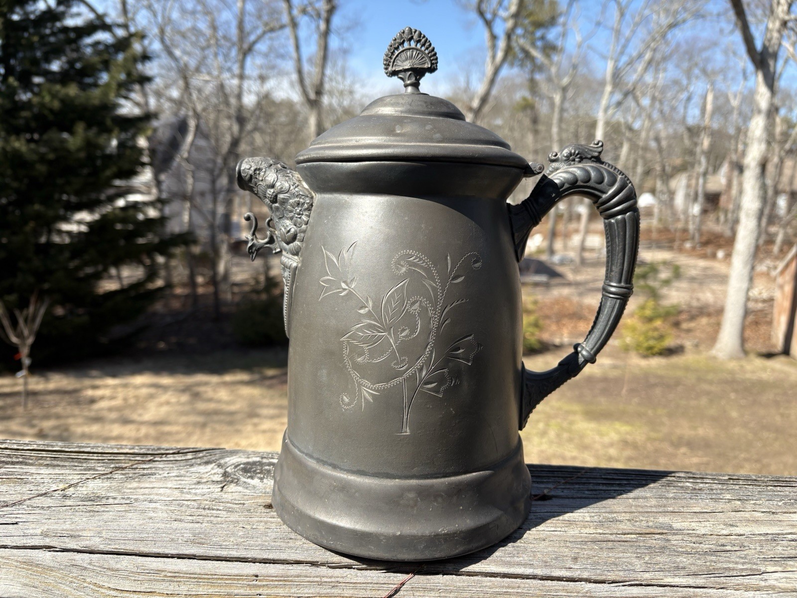 Antique Victorian Era Quadruple Silverplate Etched Coffee Pot Leonard Mfg Co