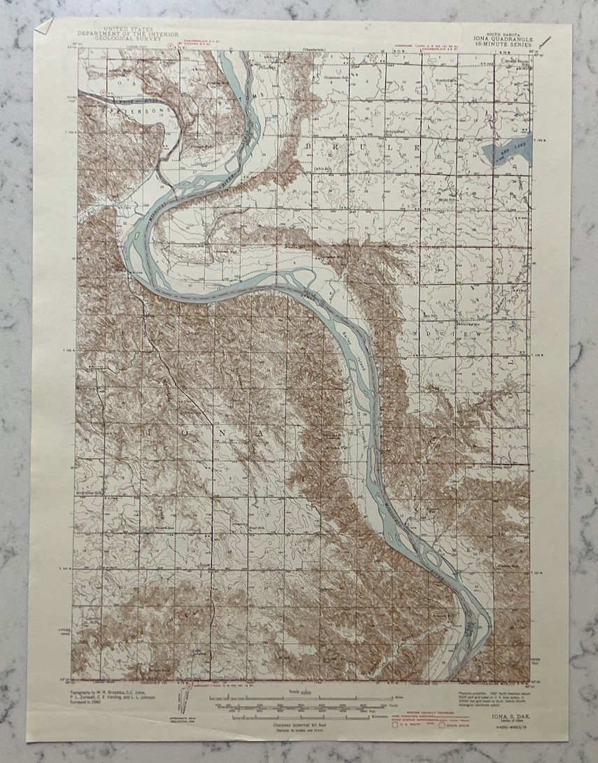 VINTAGE ORIGINAL IONA SOUTH DAKOTA GEOLOGICAL USGS TOPOGRAPHICAL MAP 1944