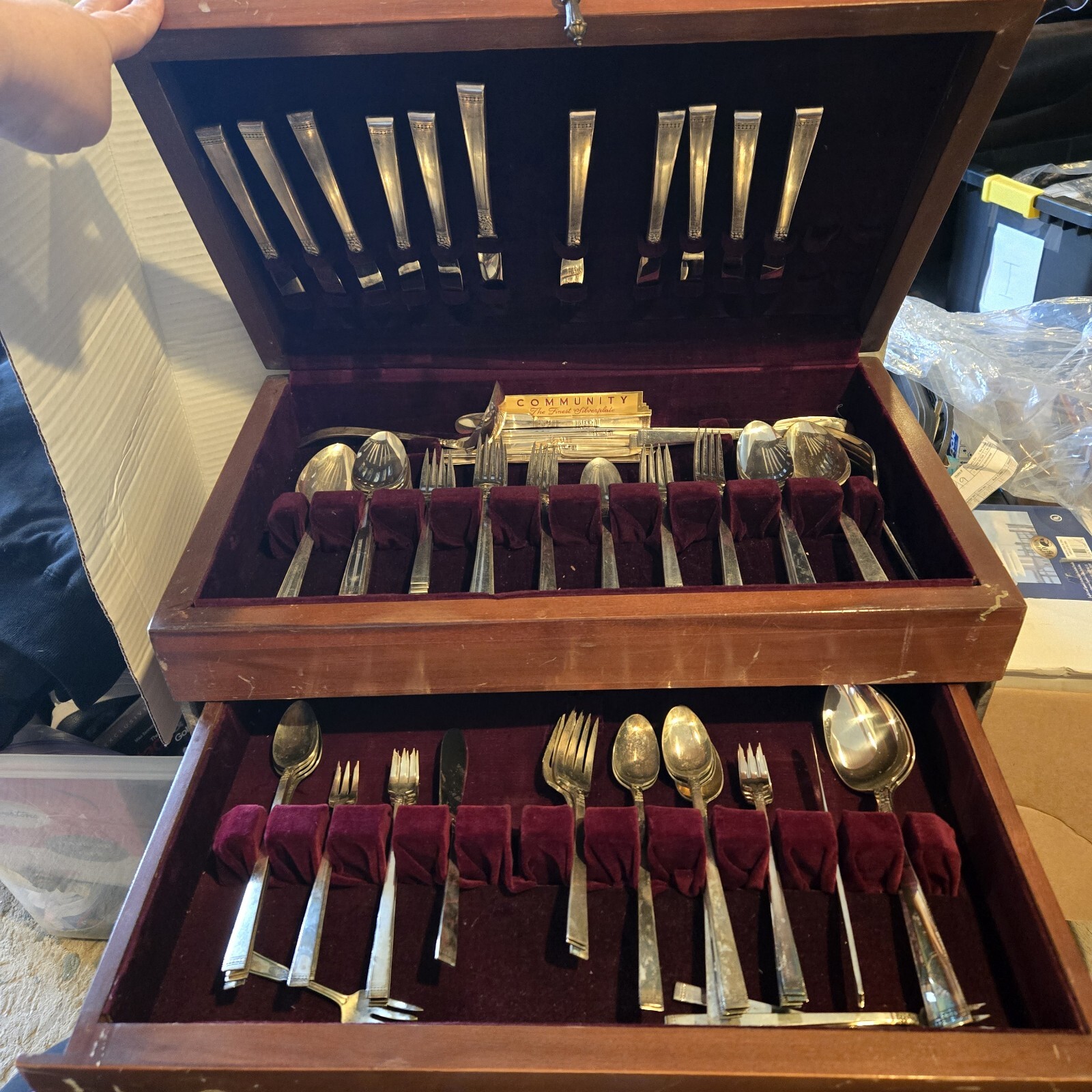 Oneida Community Plate 1939 Forever Flatware Wood Drawered Box 88 Pc Silverware