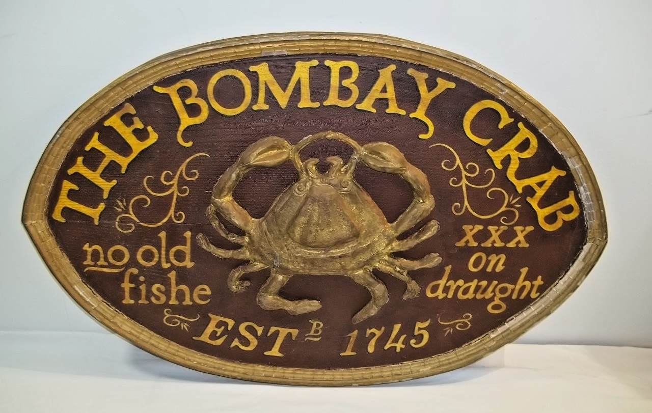The Bombay Crab British Wooden Bar Pub Trade Sign Maritime Décor