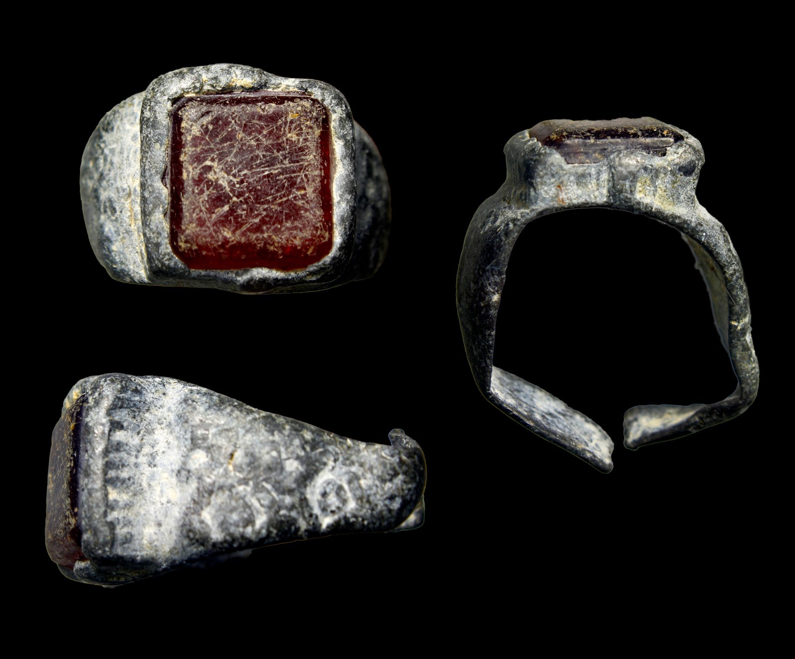 Ancient Roman Silver Ring Red Stone Intaglio Child Size 1 Authentic ancient art