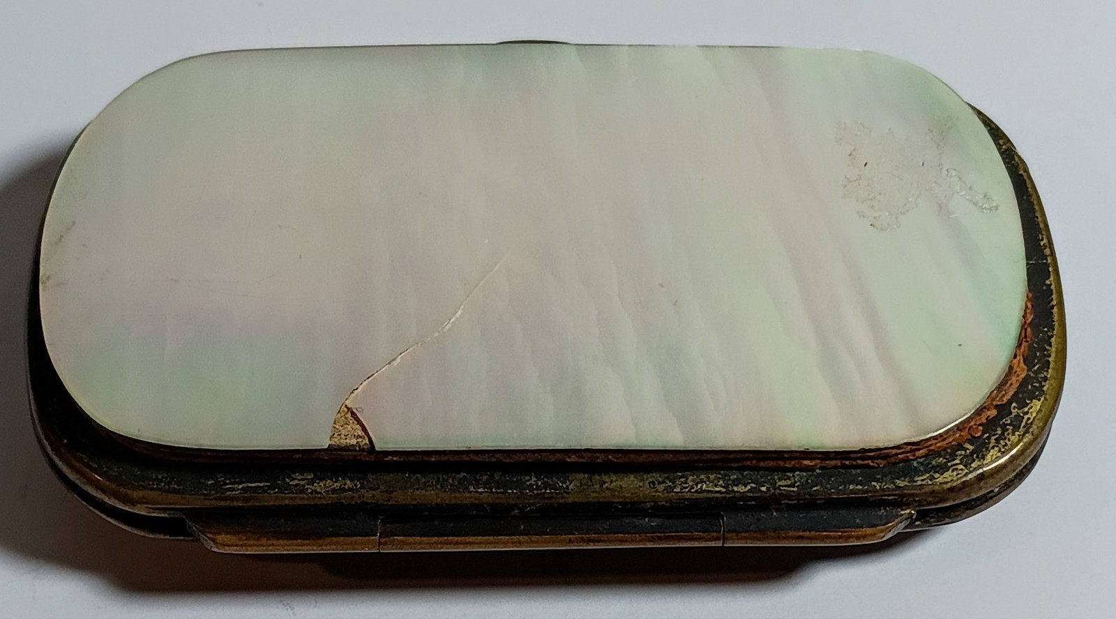 French Victorian Needle Sewing Case Mother of Pearl Leather Silk 2 3/4 x 1 1/2″