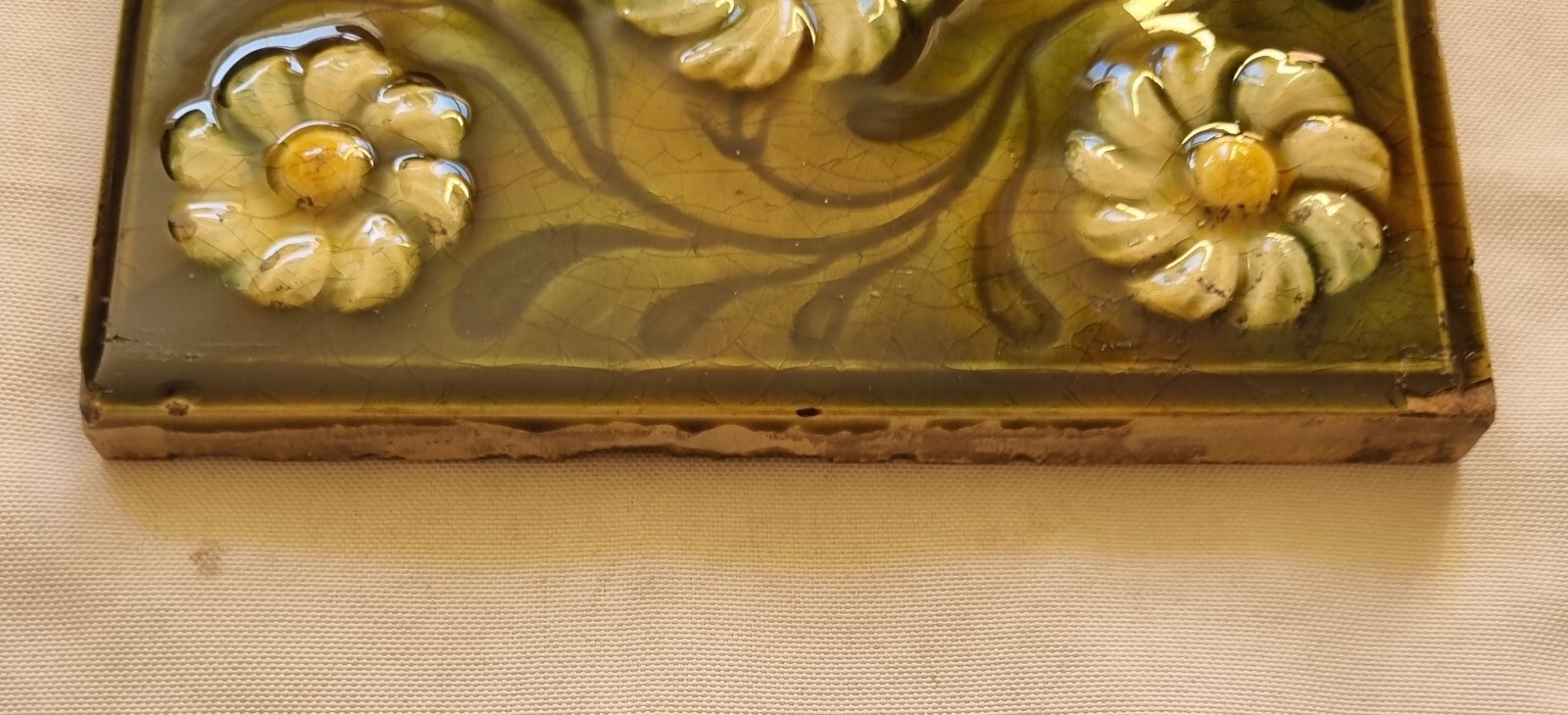Arts & Crafts Tile. Hand Painted Moulded Majolica. Marsden Tile Co. C1900s