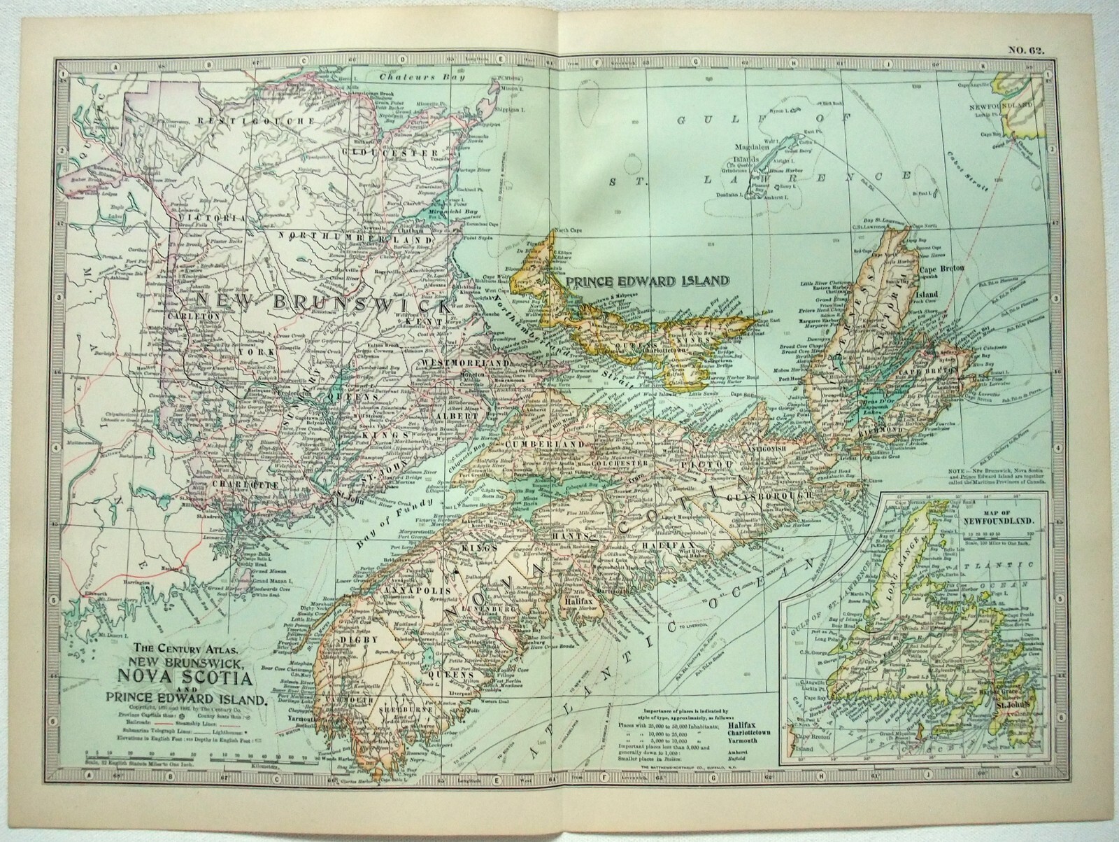 New Brunswick, PEI & Nova Scotia – Original 1902 Map by The Century Company
