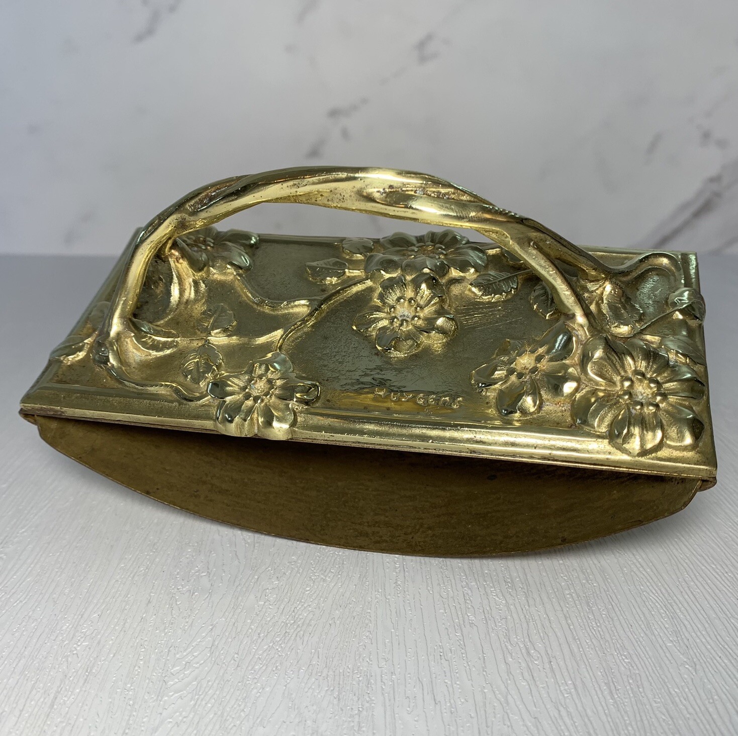 G Huygens Chased Bronze Cherry Blossom French Art Nouveau Stamp-buvard 6″