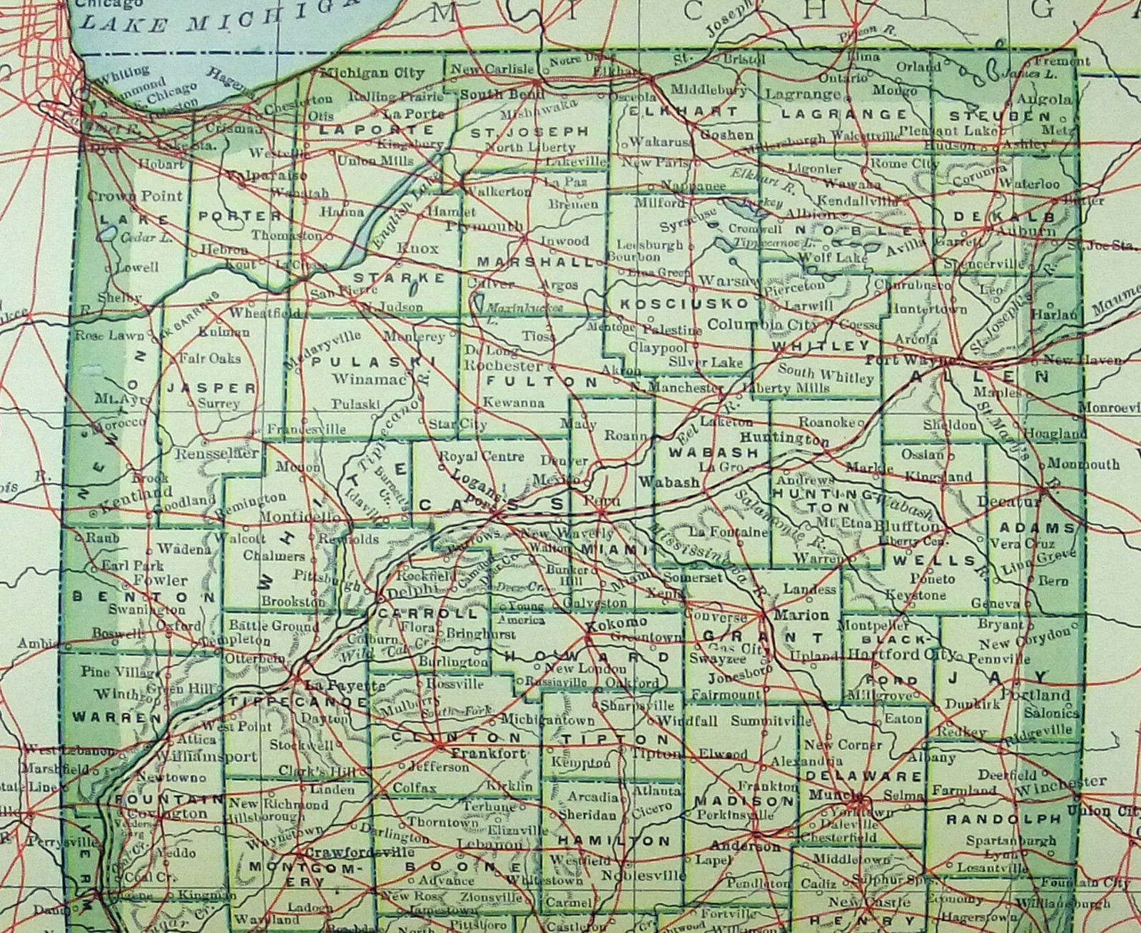 Indiana – Original 1902 Dated Map by Dodd Mead & Company. Antique