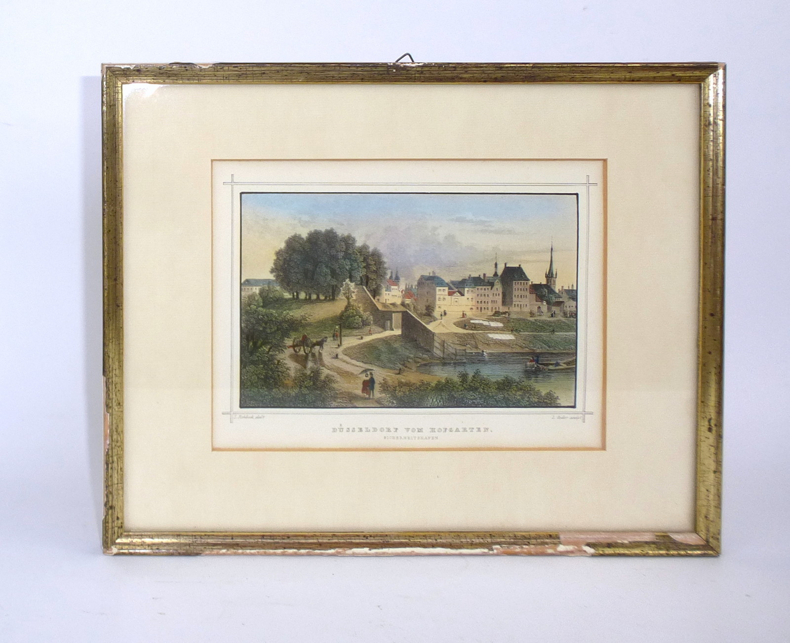 Etching Düsseldorf Safety Harbor Hofgarten L. Oeder Ludwig Rohbock 19th Century