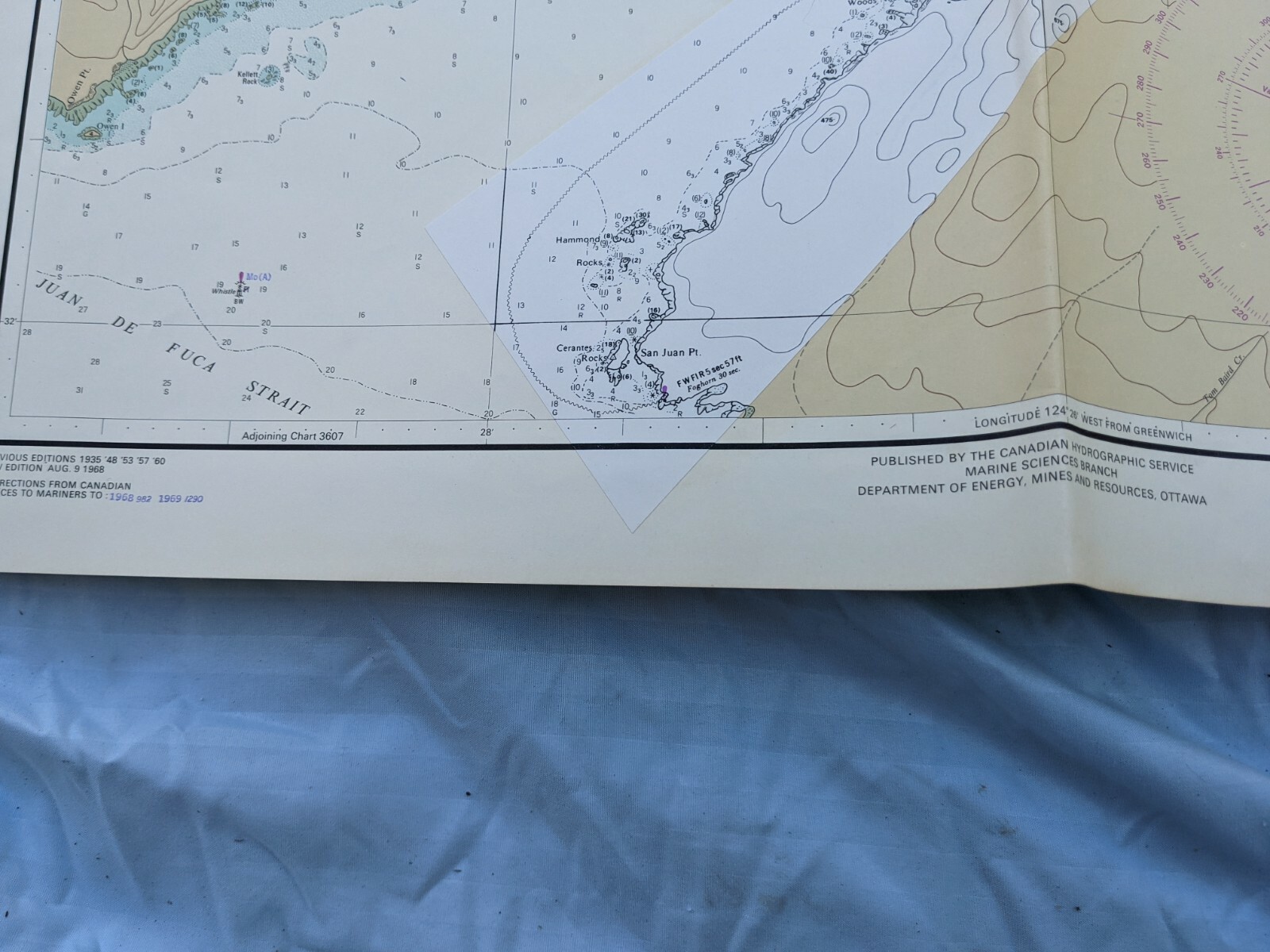 Nautical Chart Maritime Map 1960’s Vintage HO-3647 24X30 VANCOUVER PT SAN JUAN