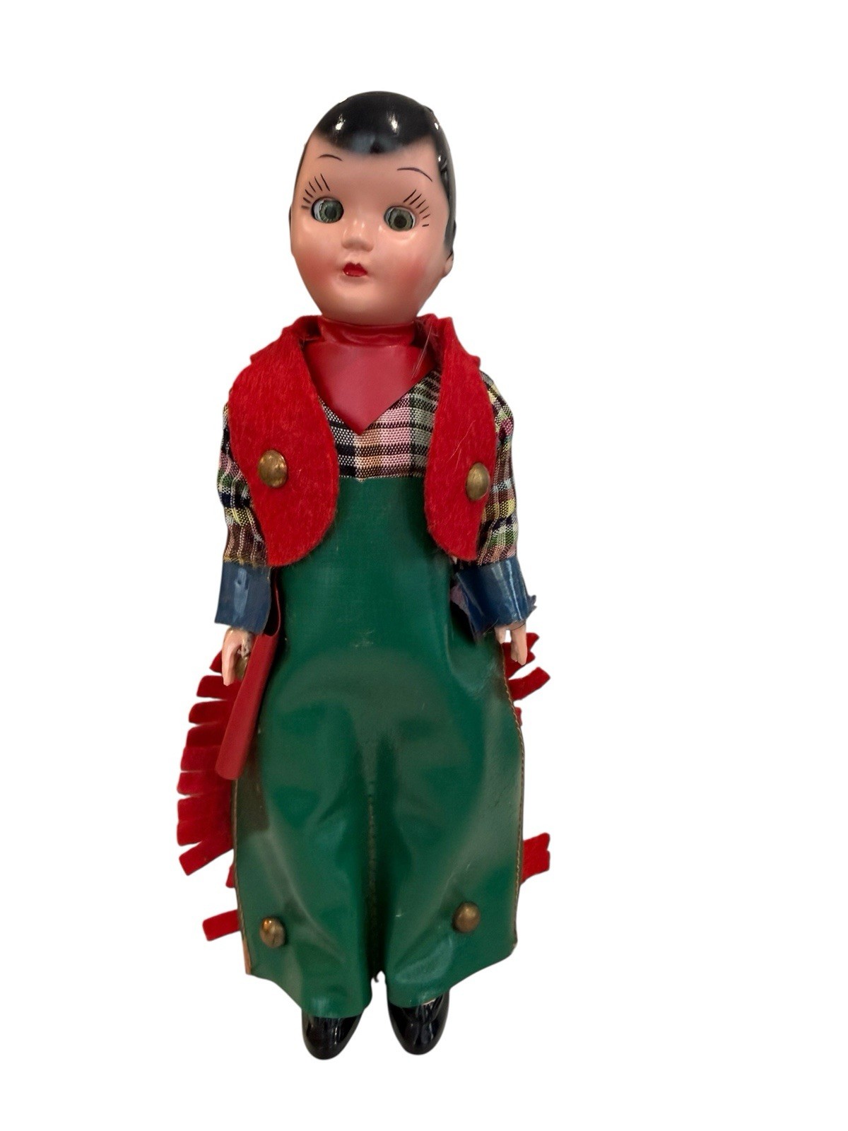 1940s Hand Painted plastic Doll Cowboy Chaps Sleepy Eyes
