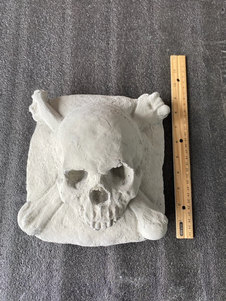 Life Size Skull & Crossbones Architectural Fragment – Gothic Cement Garden Relic