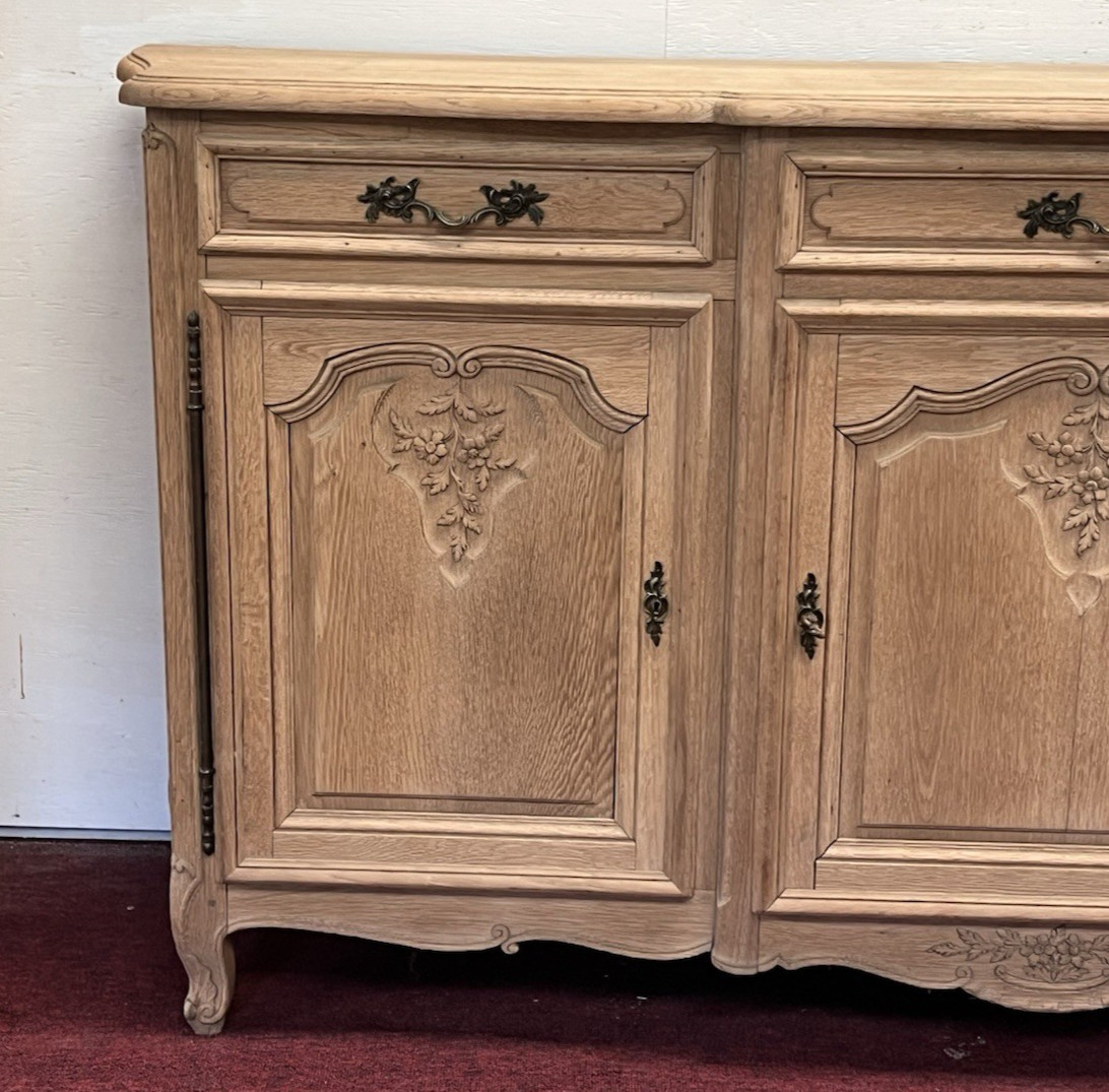 Antique Bleached French Provincial Oak Louis XV Sideboard Enfilade 79.5” x 21”
