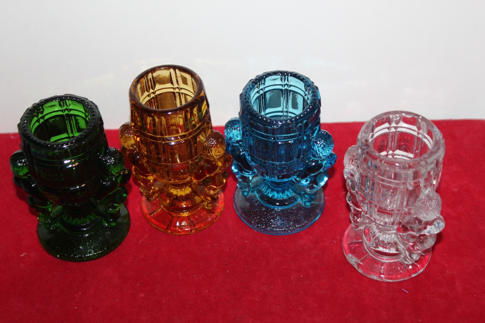 Vintage Lot of 4 McKee Pressed Glass “Peek-A-Boo” Cherub Toothpick Holders