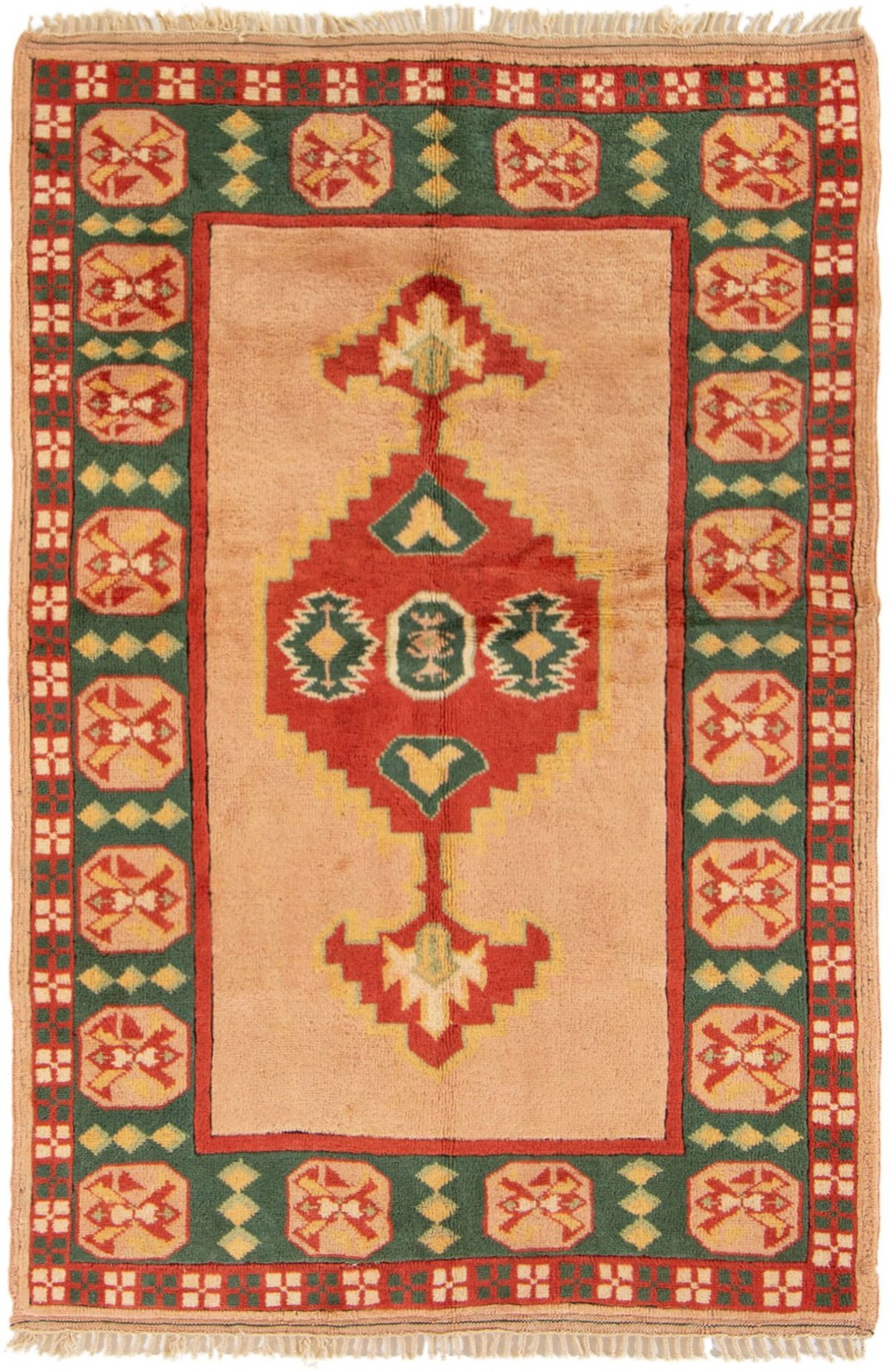 Vintage Geometric Area Rug 4’9″ x 7’1″ Traditional Hand-Knotted Wool Carpet