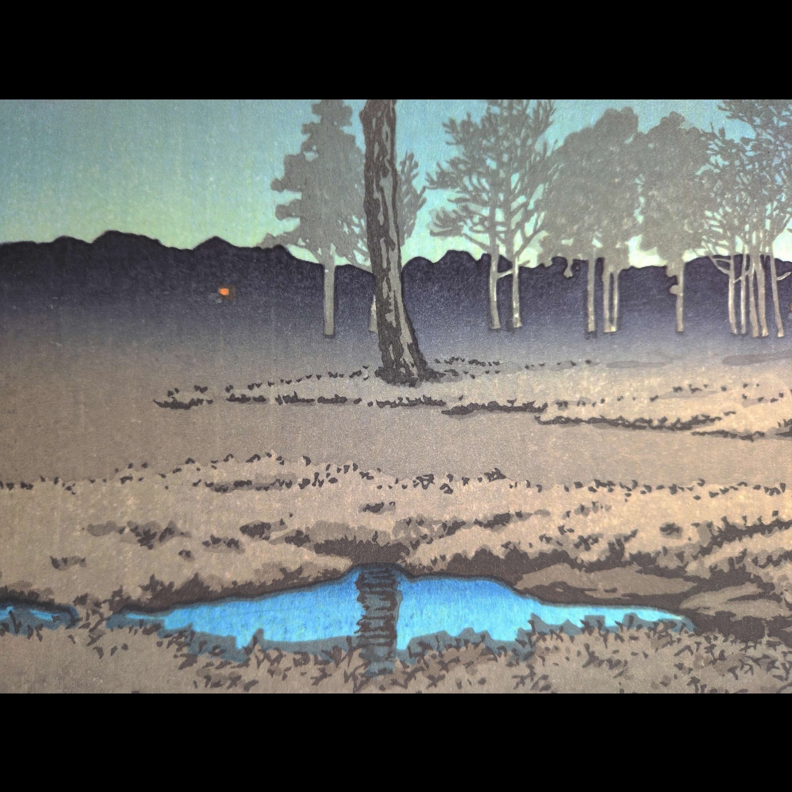 Hasui Kawase Winter Moon Toyamagahara, Tokyo Woodblock Print Shin Hanga JAPAN