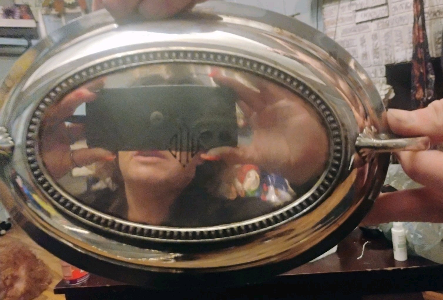Small Engraved Victorian Silver Serving Tray 19th Cent with Handles