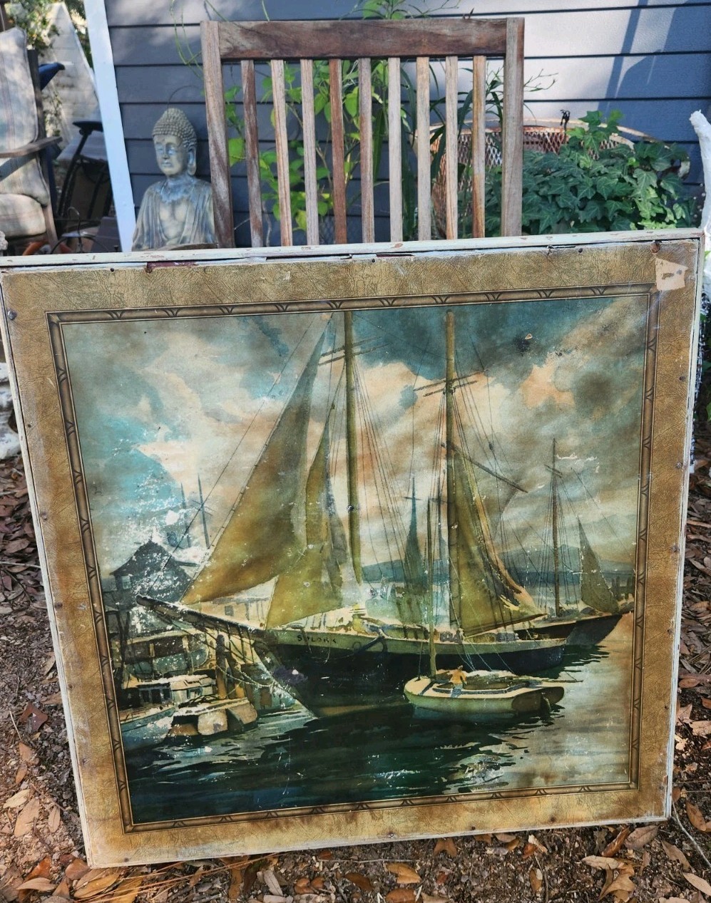 VTG 20s – 40s Wooden Card Table TOP only Sailing Fishing Boat Nautical Cabin