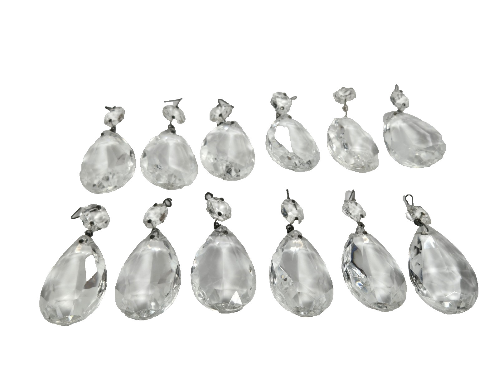 12 Vintage 2″ Teardrop Pear Crystal Chandelier Faceted Clear Glass Prisms Craft