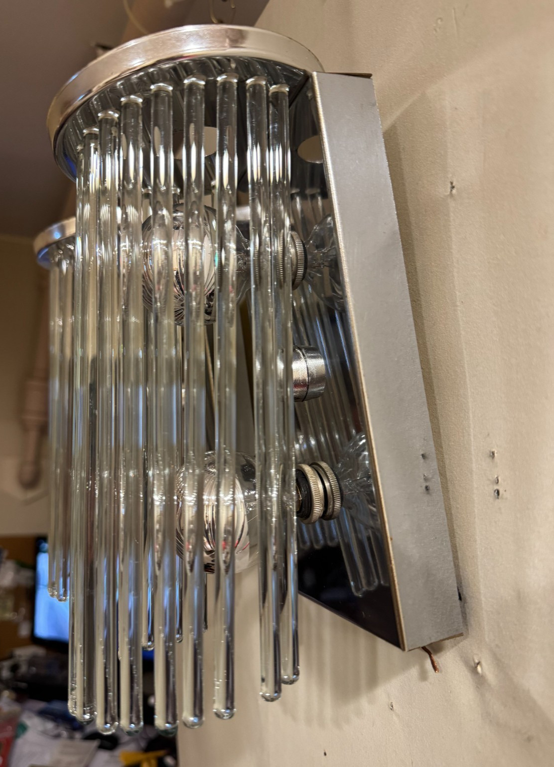 Pair Sciolari Style Glass Rod Chrome Wall Sconces Mid Century Modern Italy
