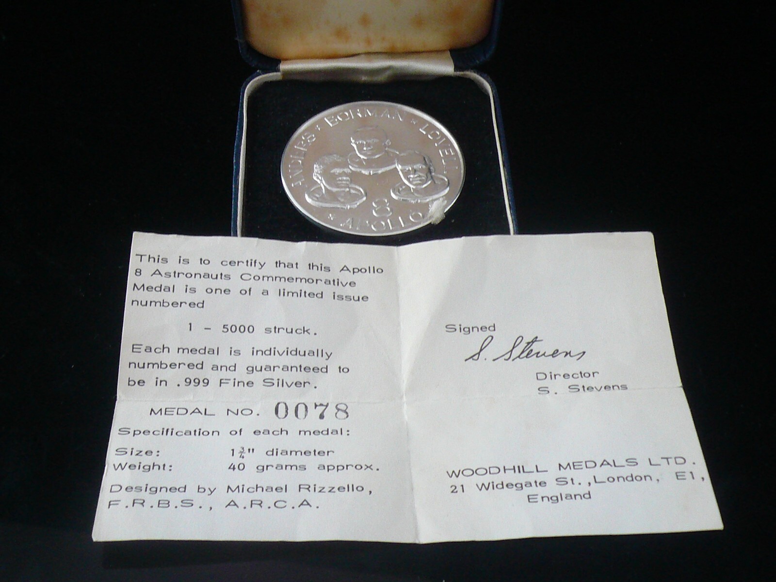 .999 Silver Medallion, Apollo 8 Astronauts First Manned Moon Flight 1968