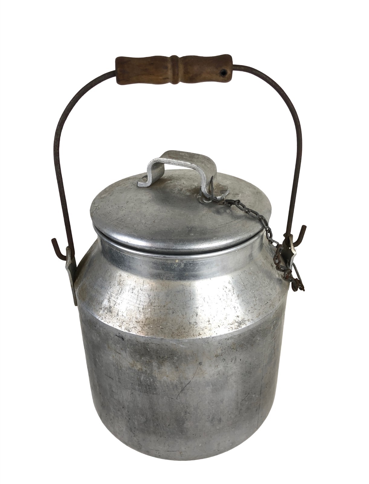 USN Nicro Aluminum Cream Pail Wooden Handle WWII Era Bucket 12 x 8 x 8″