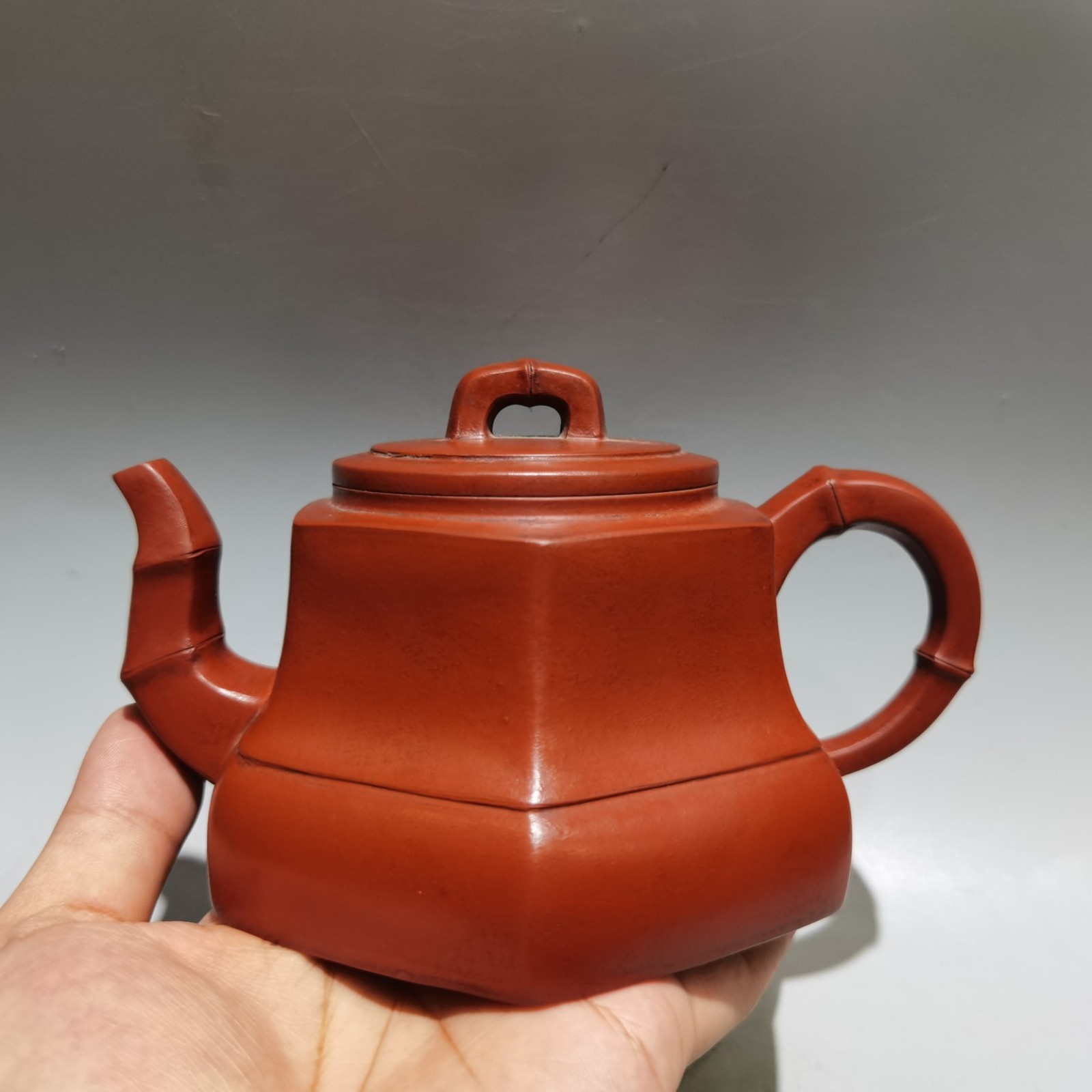 Purple Clay Tea Set Teapot Ceremony Drainer Hexagonal Bamboo Six Sided Angular