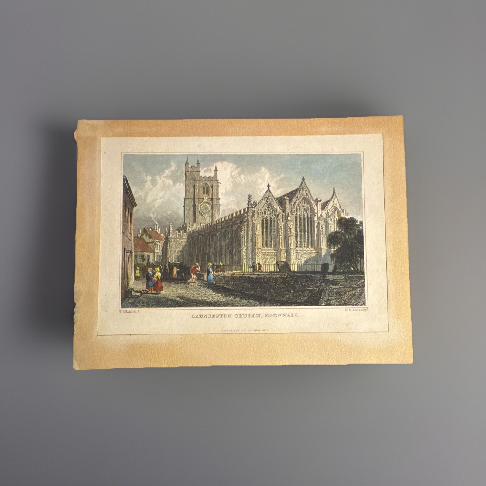 Antique Unframed Engraving of Launceston Church, Cornwall, C1830