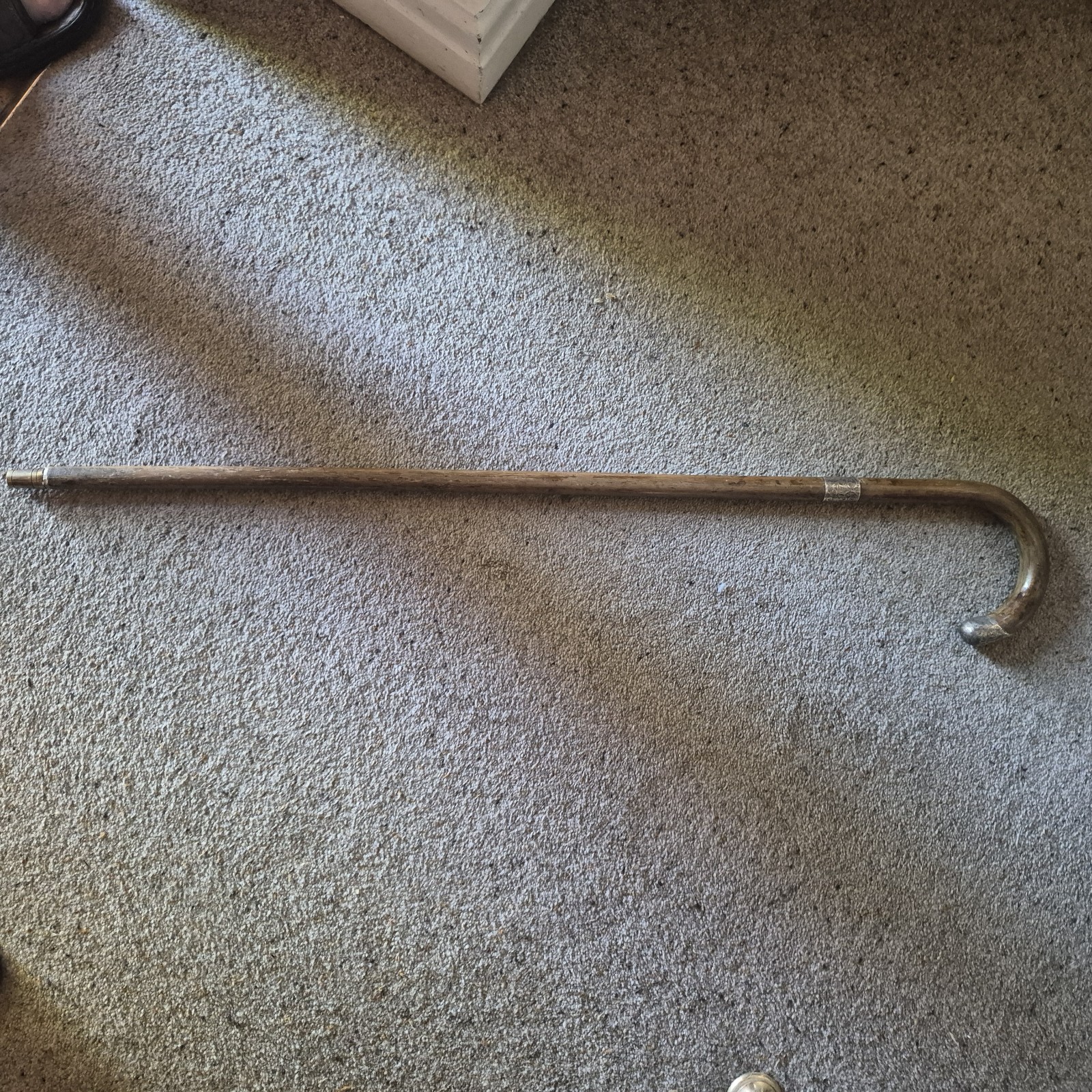 Vintage silver mounted Kendall walking stick cane hallmarked Handle End And Band