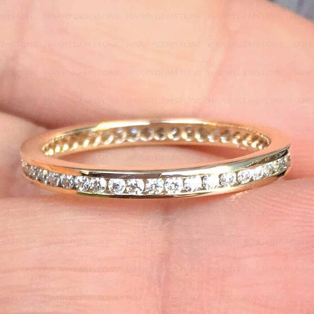 14K Yellow Gold Plated 2ct Round Cut Lab Created Diamond Eternity Wedding Ring