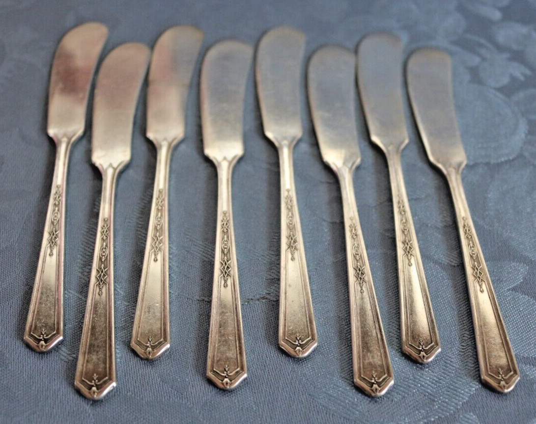 Flatware Mary Stuart 1927 Butter Knives 8 Personal Individual Art Deco Pattern