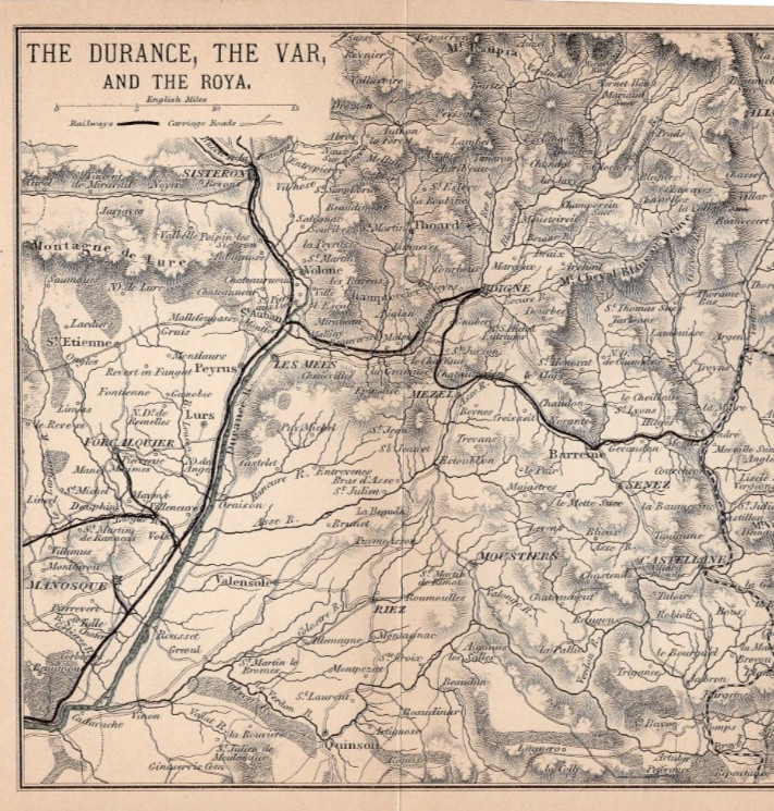 Durance Var Roya Valleys France Italy Antique Map 1900 Alps Bartholomew