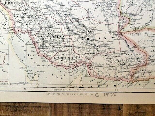 Antique Colored MAP -PERSIA (MODERN) – C 1875/Encyclopedia Britannica
