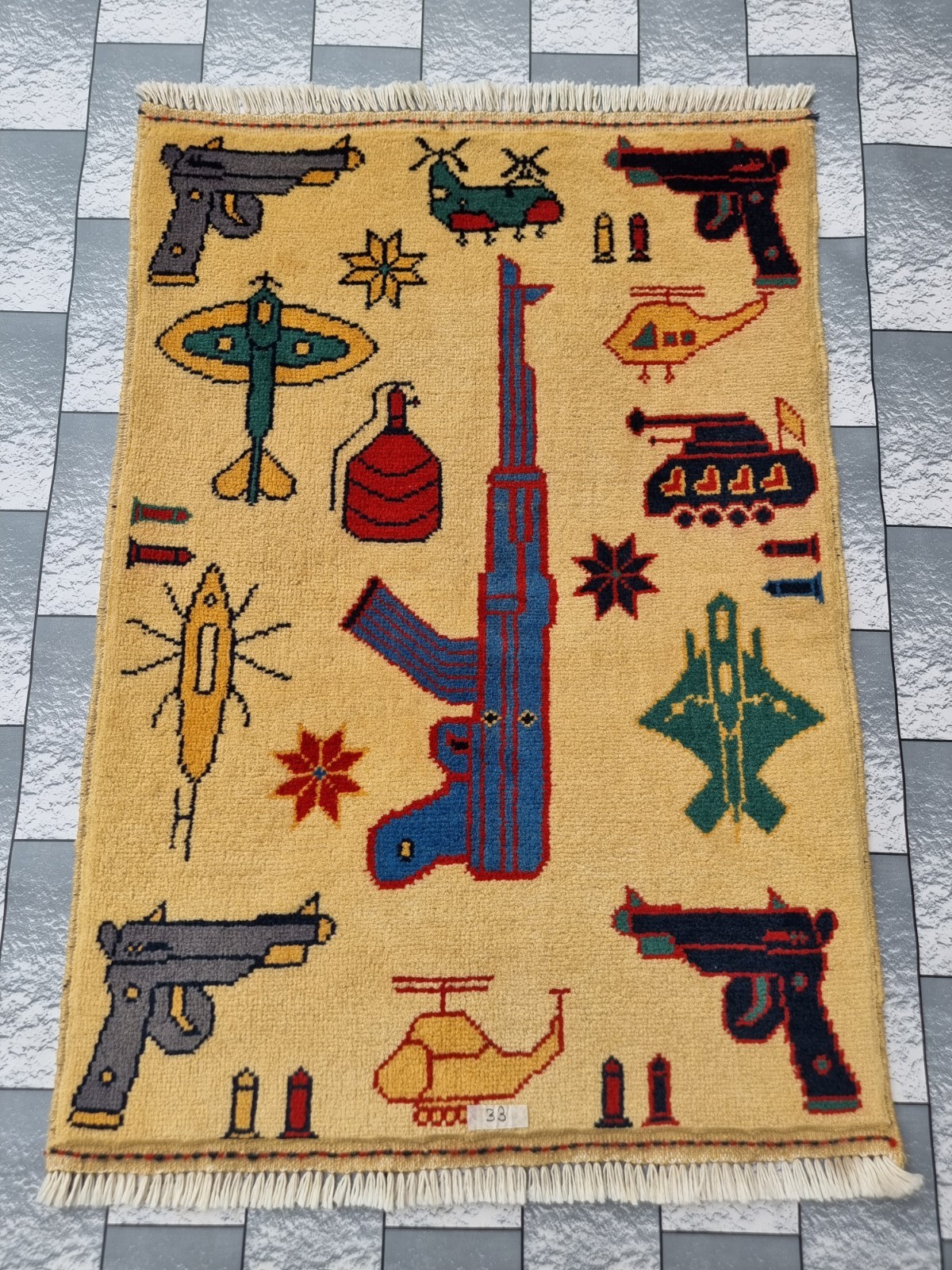 Afghan Handmade Rug Ak 47 War Rug Tribal Wool With Knotted Beautiful Wall rug