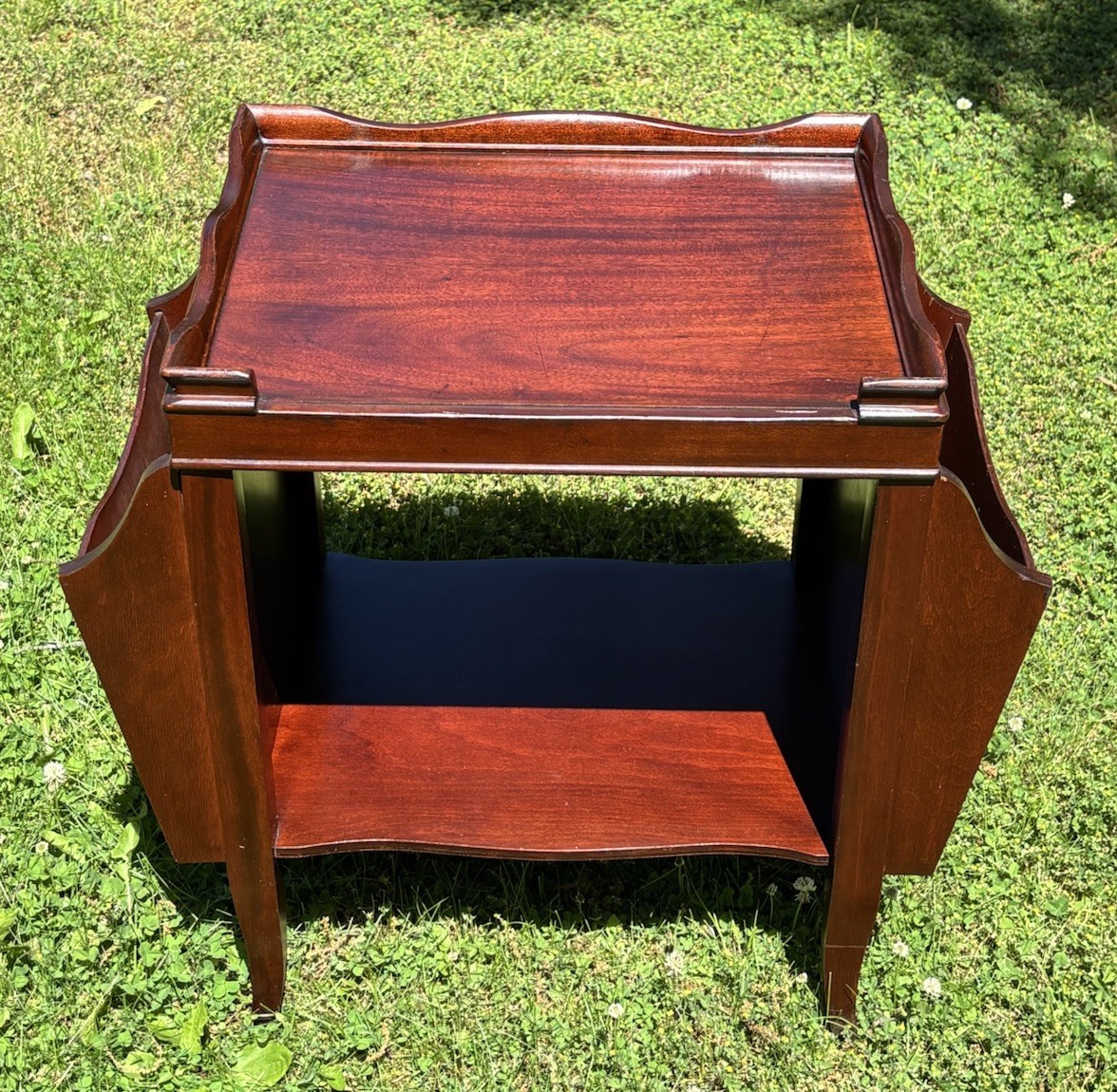 Vintage Mahogany 2 Tier Side Telephone Table Double Magazine Book Rack Pie Crust
