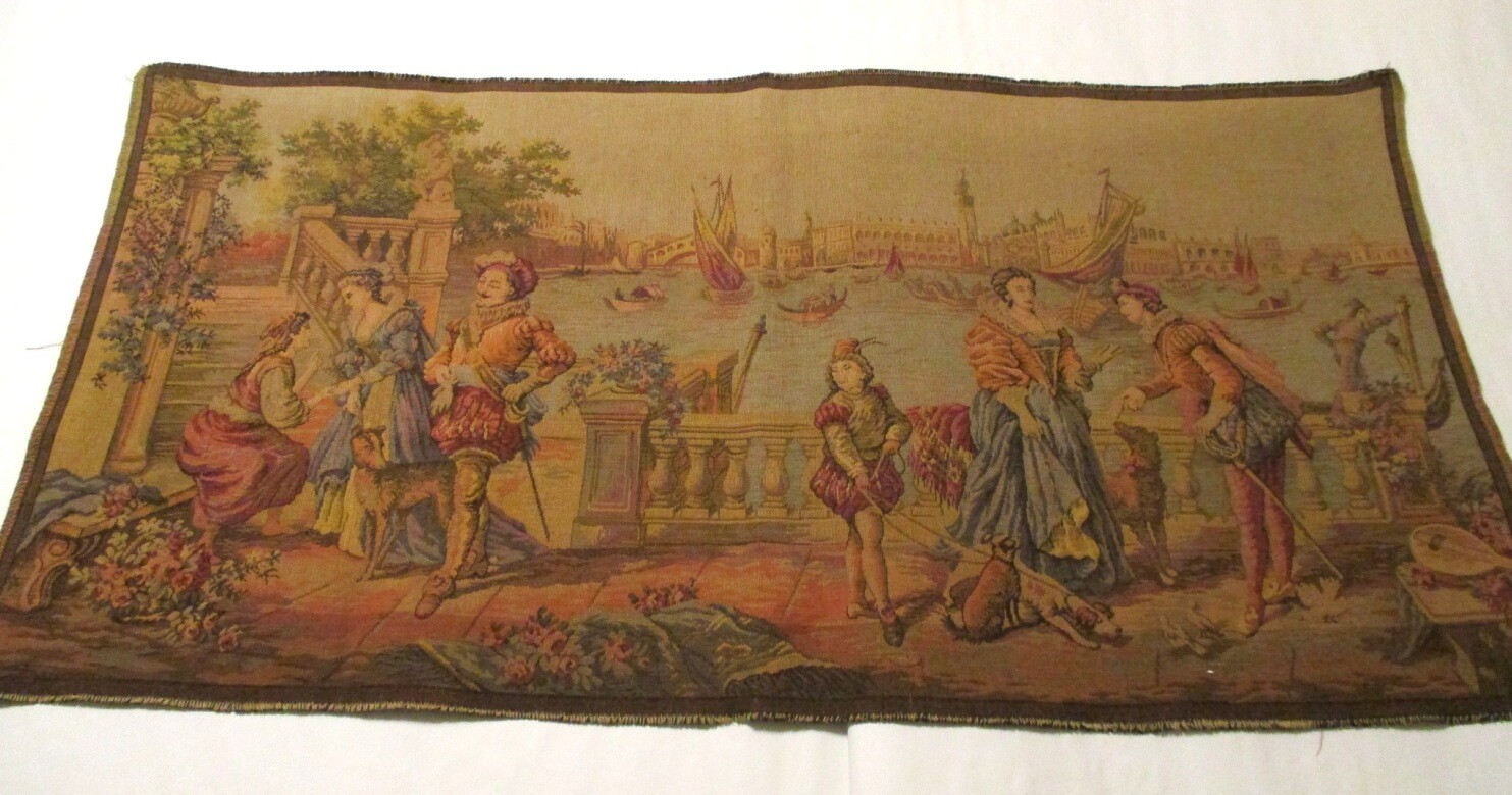 Tapestry Spanish or Portuguese 17th century scene 38 by 19 inches rectangle