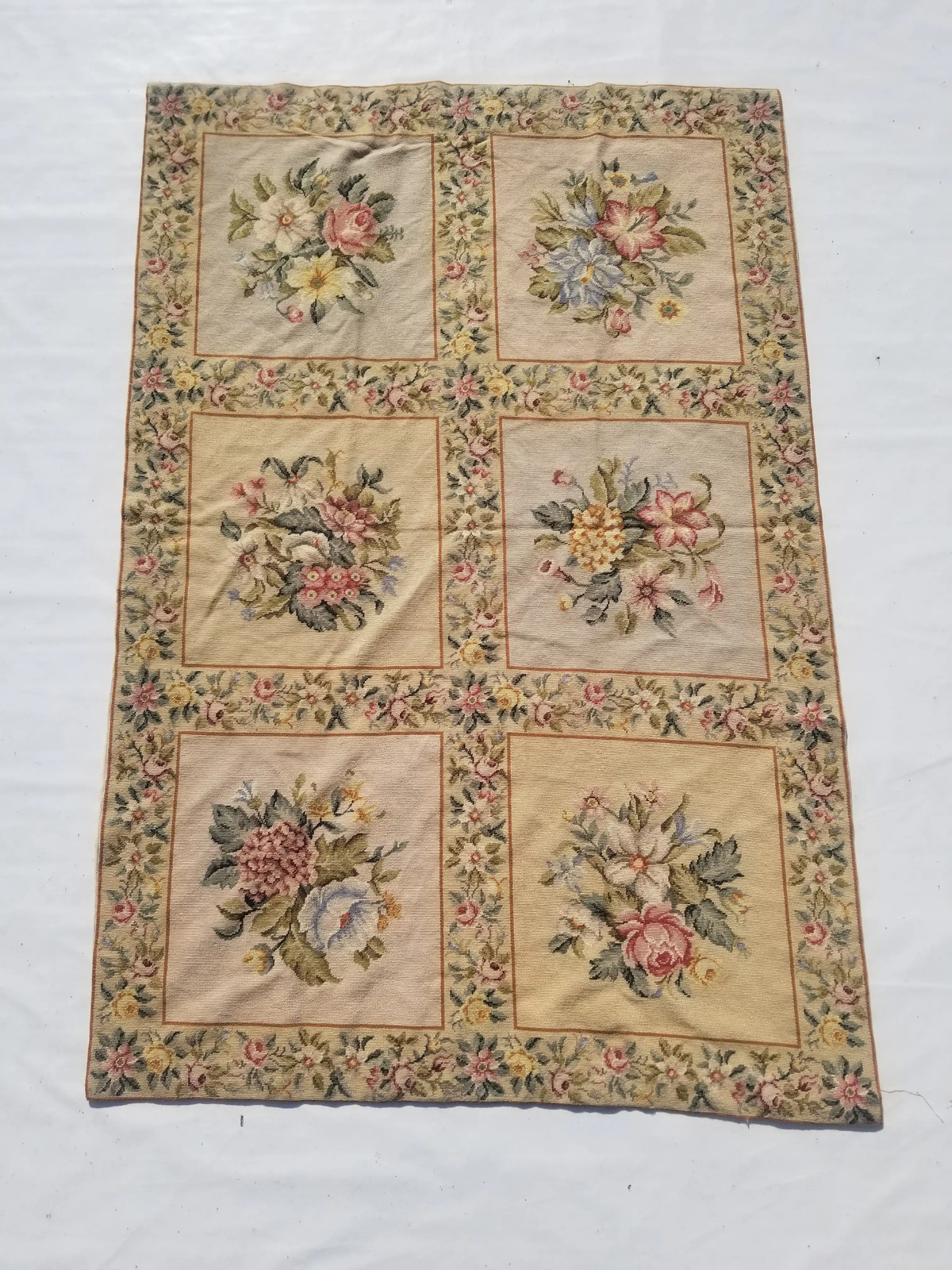 Vintage French Handwoven Floral Multicolor Wool Rug Carpet 5.9×3.9ft