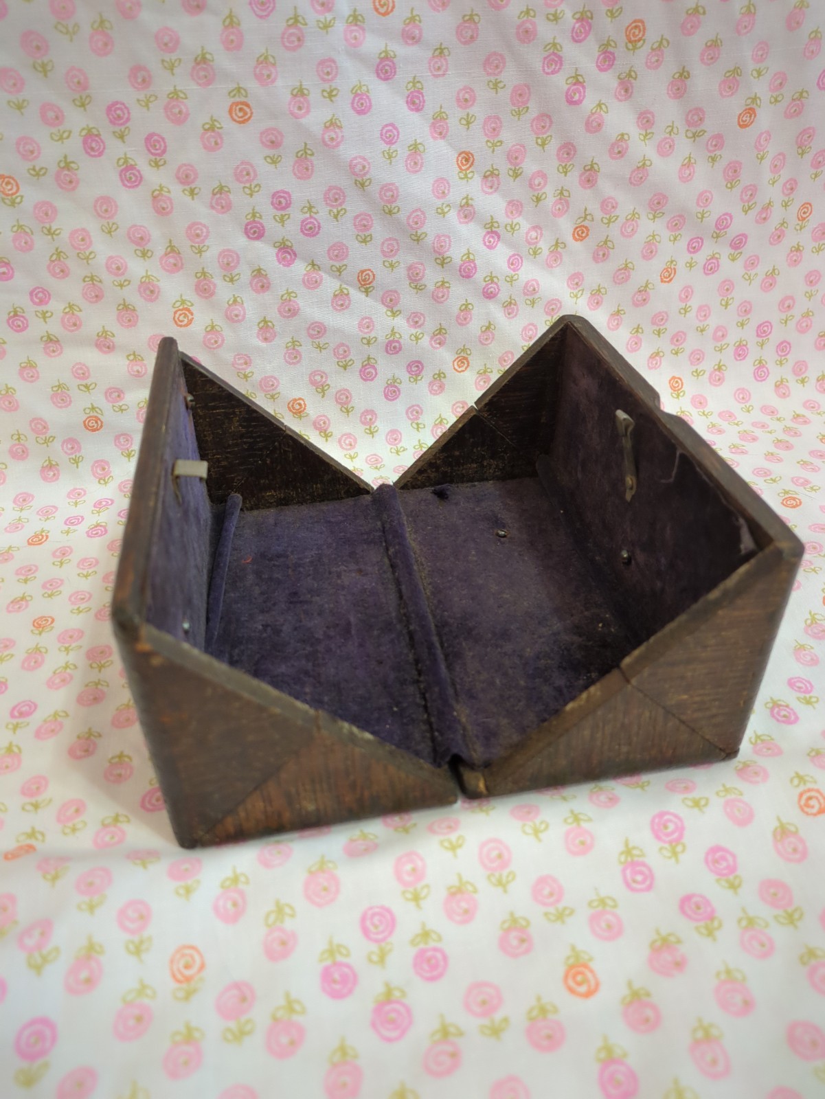 Antique Wooden Sewing Machine Accessory Puzzle Storage Box Roll-Out Patent 1889
