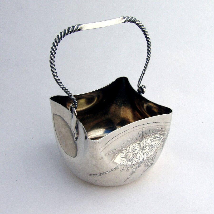 Acid Etched Basket Swing Handle Whiting Sterling Silver