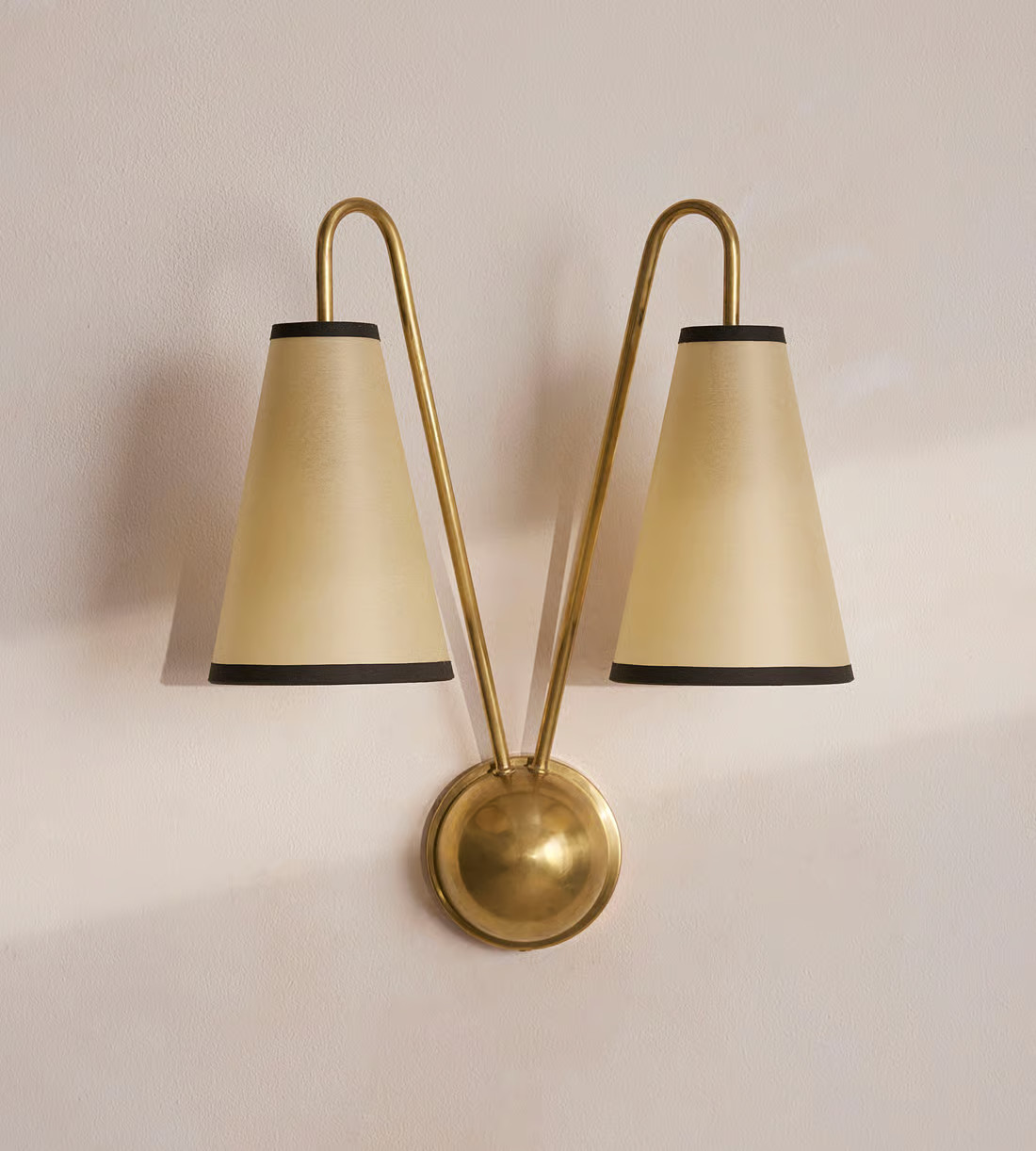Clarke Wall Light, Antiqued Brass Dual Shade Wall Fixture Mid Century Lamp Sconc