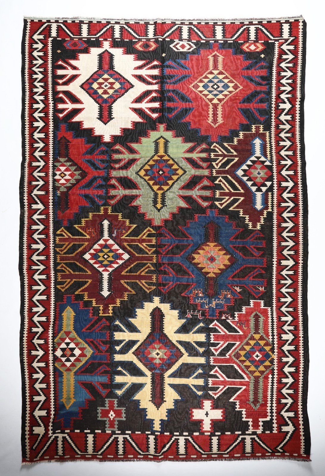 Antique Colorful Handwoven Caucasian Kuba Shirvan Kilim Rug – 6′ 1” X 10′ 7”