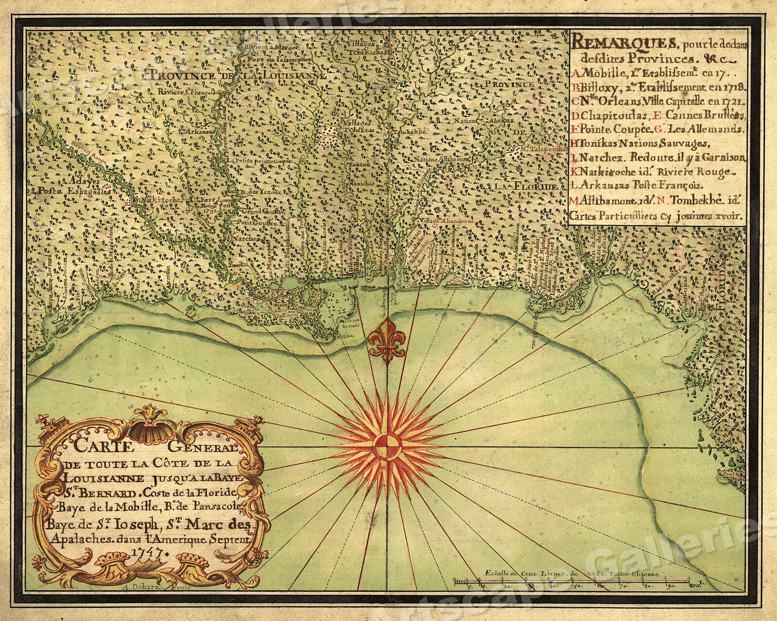 1747 Map of the Gulf Coast – Louisiana to Florida – 20×24